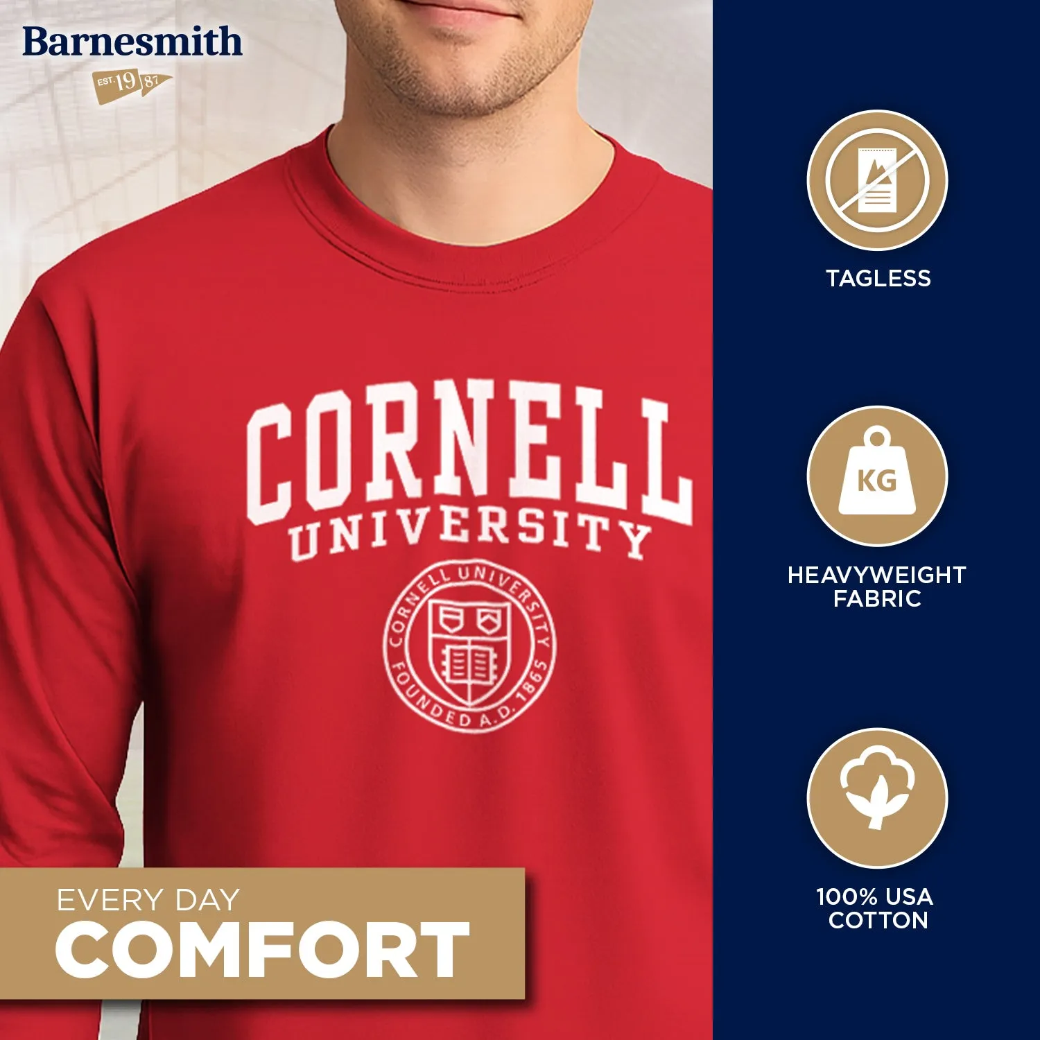 Cornell Heritage Long Sleeve T-Shirt (Red) sold by Barnesmith product image thumbnail 3