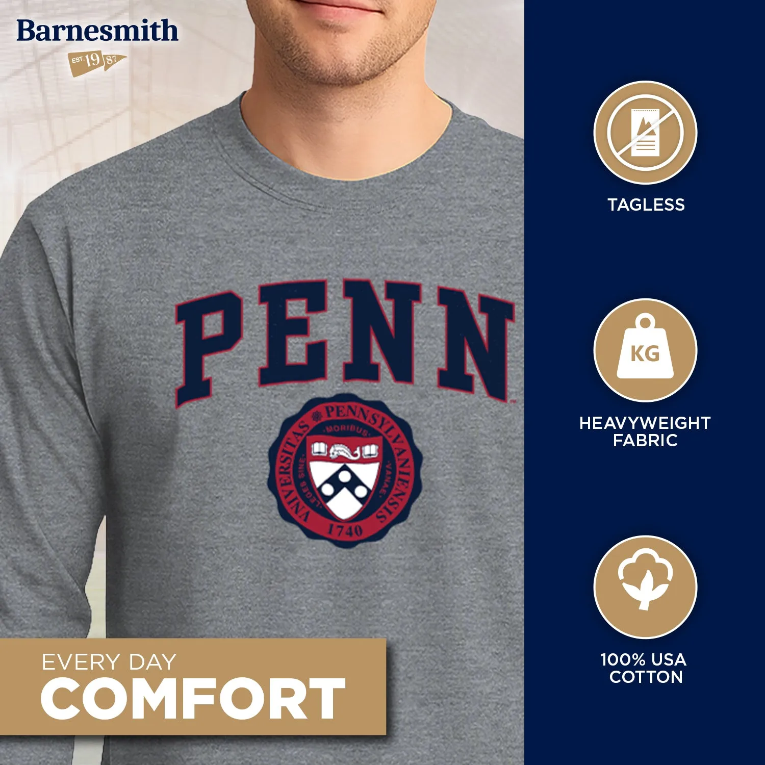University of Pennsylvania Quakers Penn Heritage Long Sleeve T-Shirt (Charcoal Grey) sold by Barnesmith product image thumbnail 3