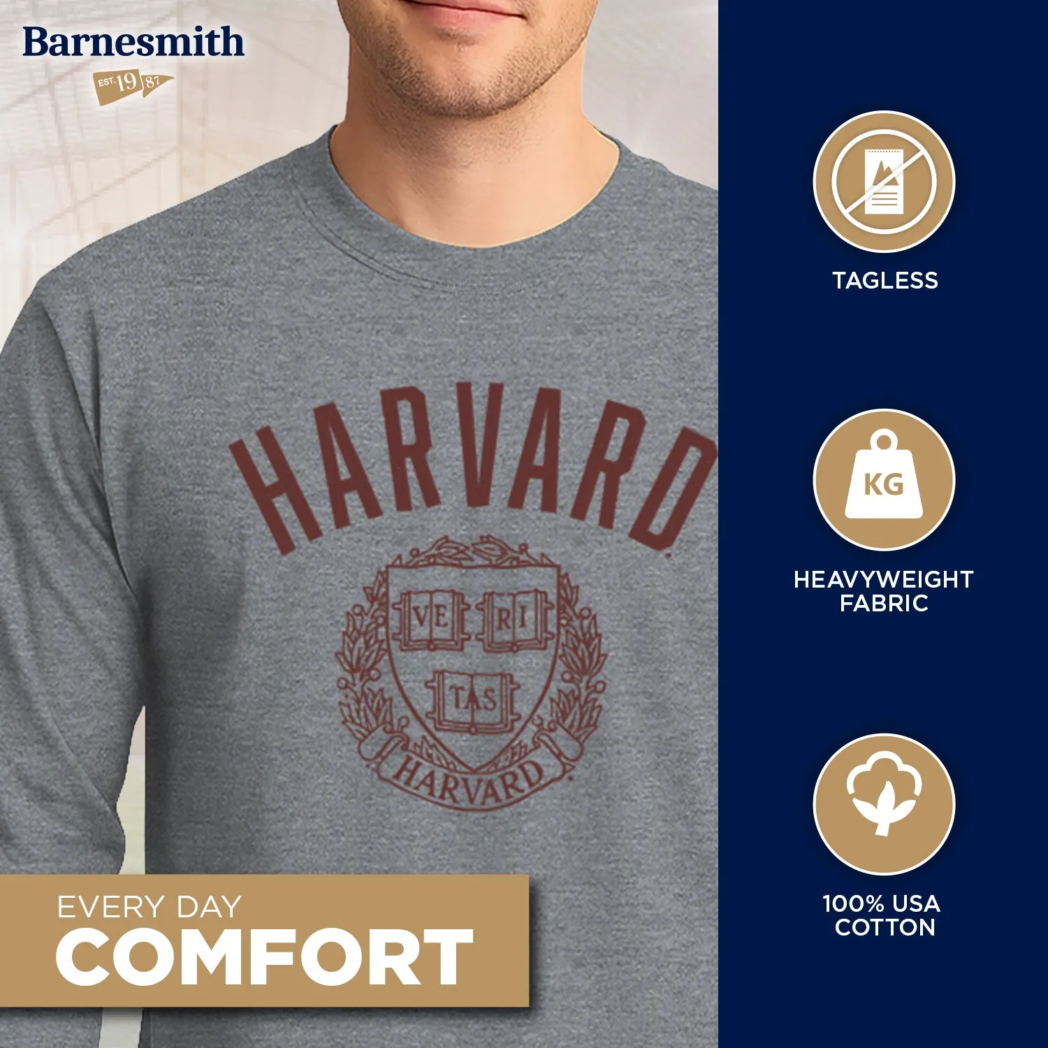 Harvard Heritage Long Sleeve T-Shirt (Charcoal Grey) sold by Barnesmith product image thumbnail 3