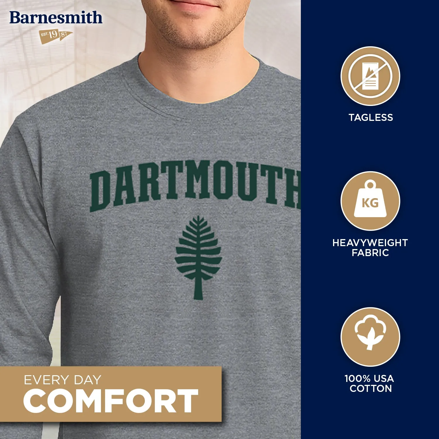 Dartmouth Heritage Long Sleeve T-Shirt (Charcoal Grey) sold by Barnesmith product image thumbnail 3
