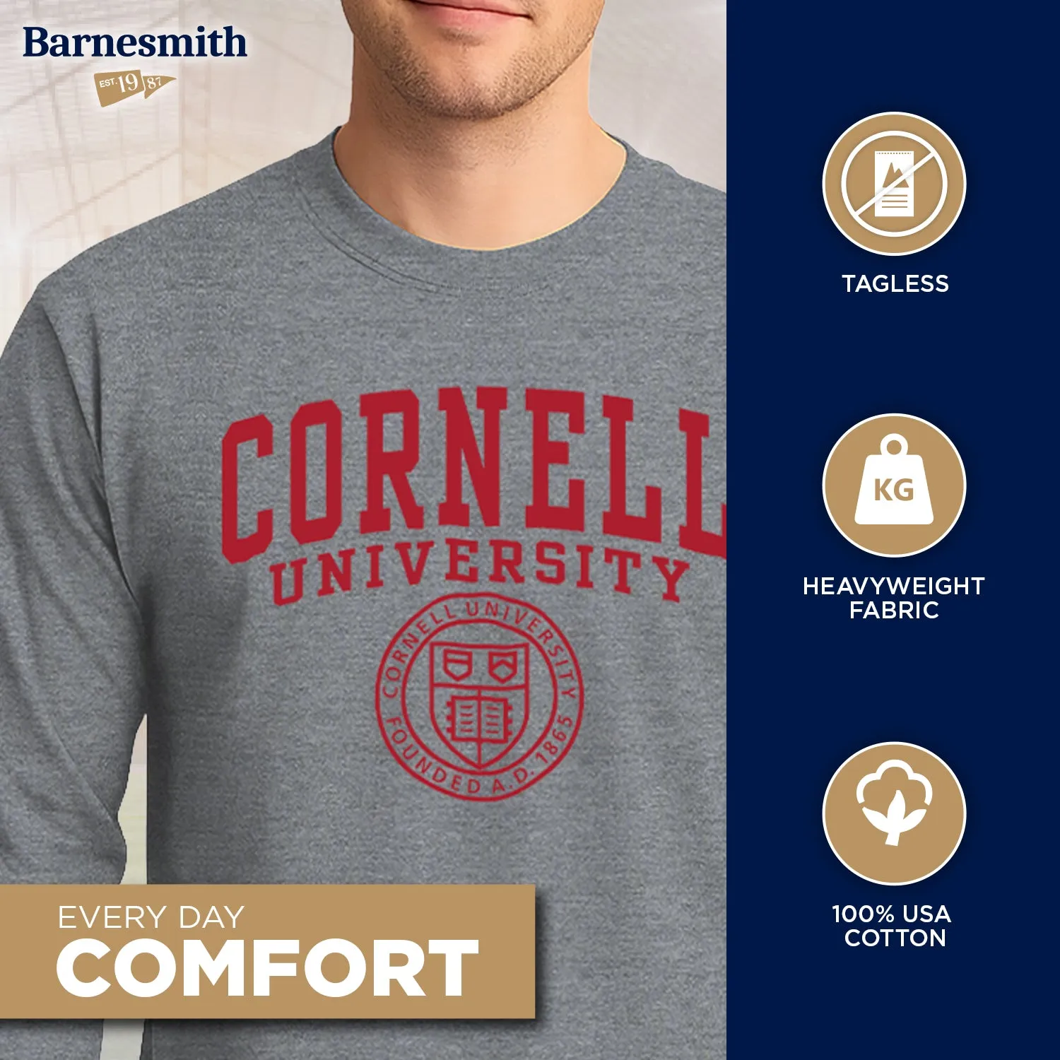 Cornell Heritage Long Sleeve T-Shirt (Charcoal Grey) sold by Barnesmith product image thumbnail 3