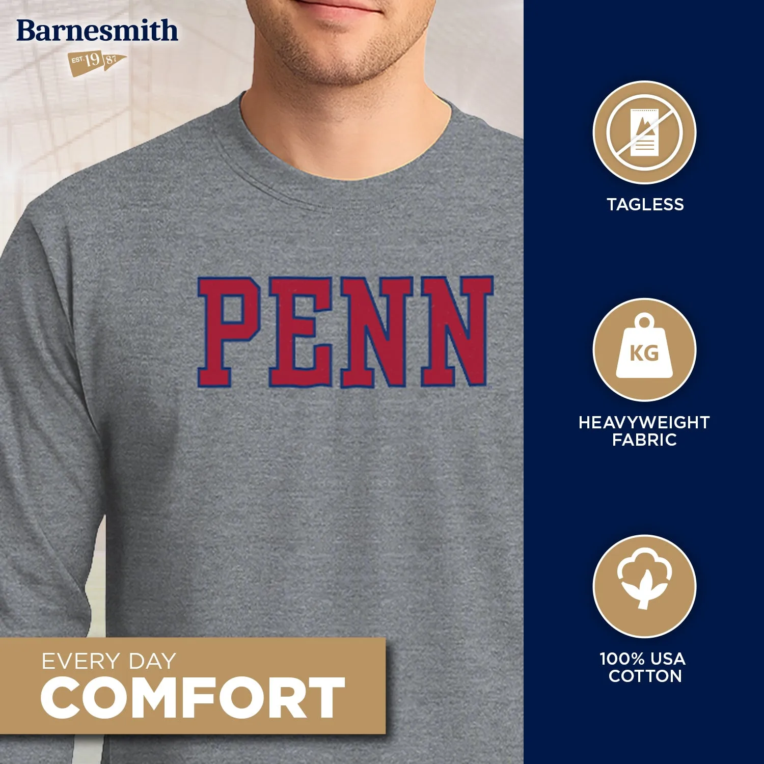 University of Pennsylvania Quakers Penn Classic Long Sleeve T-Shirt (Charcoal Grey) sold by Barnesmith product image thumbnail 3