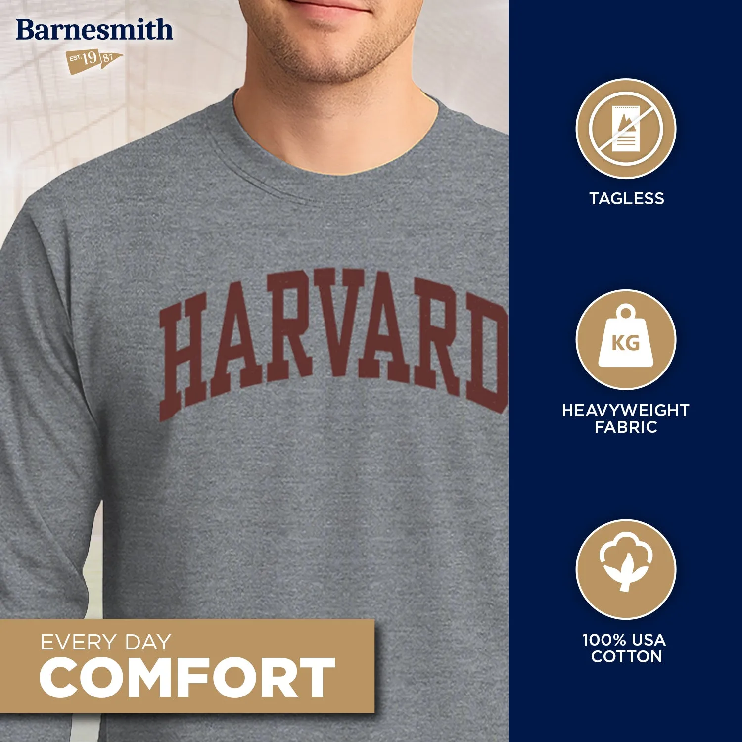 Harvard Long Sleeve T-Shirt Classic (Charcoal Grey) sold by Barnesmith product image thumbnail 3