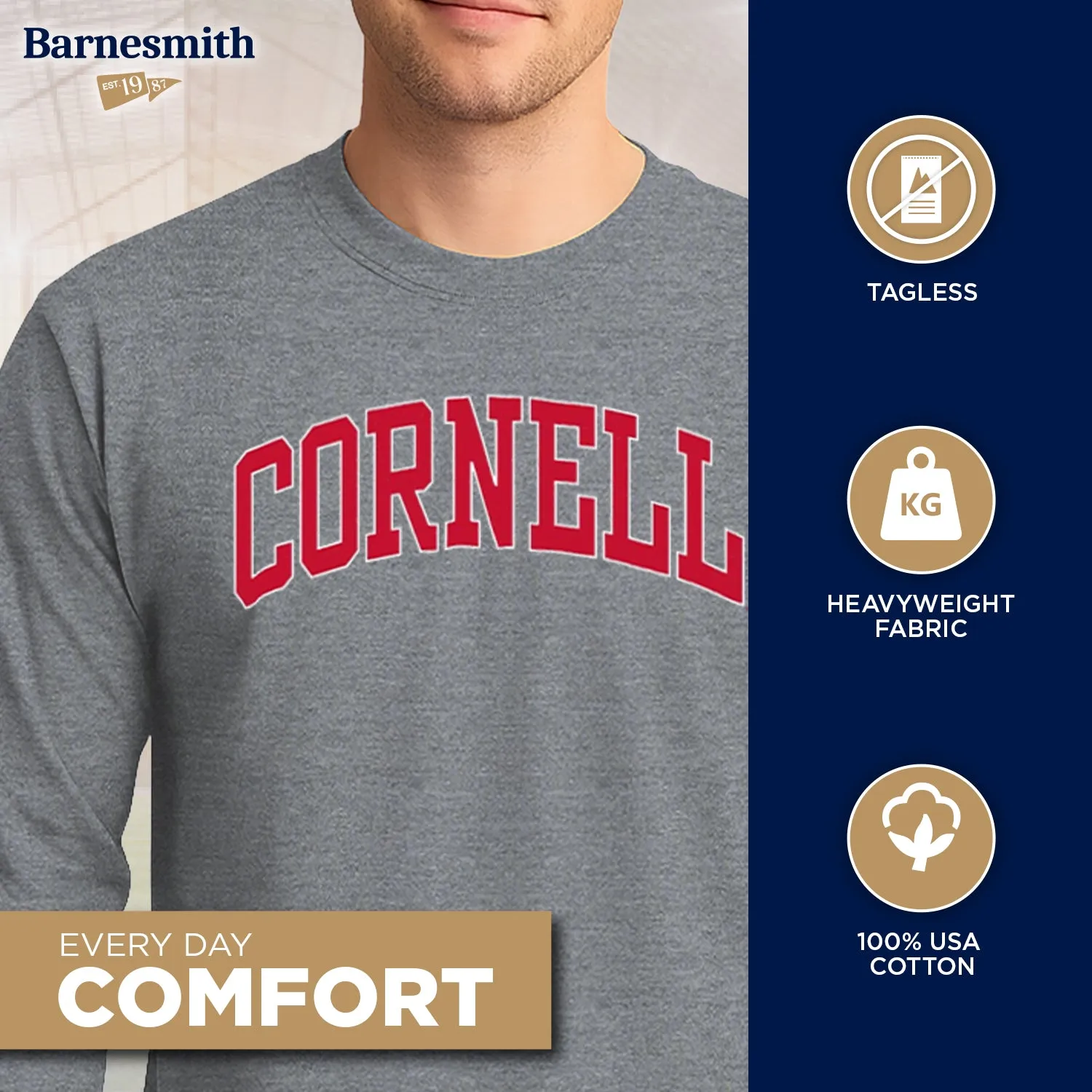 Cornell Classic Long Sleeve T-Shirt (Charcoal Grey) sold by Barnesmith product image thumbnail 3
