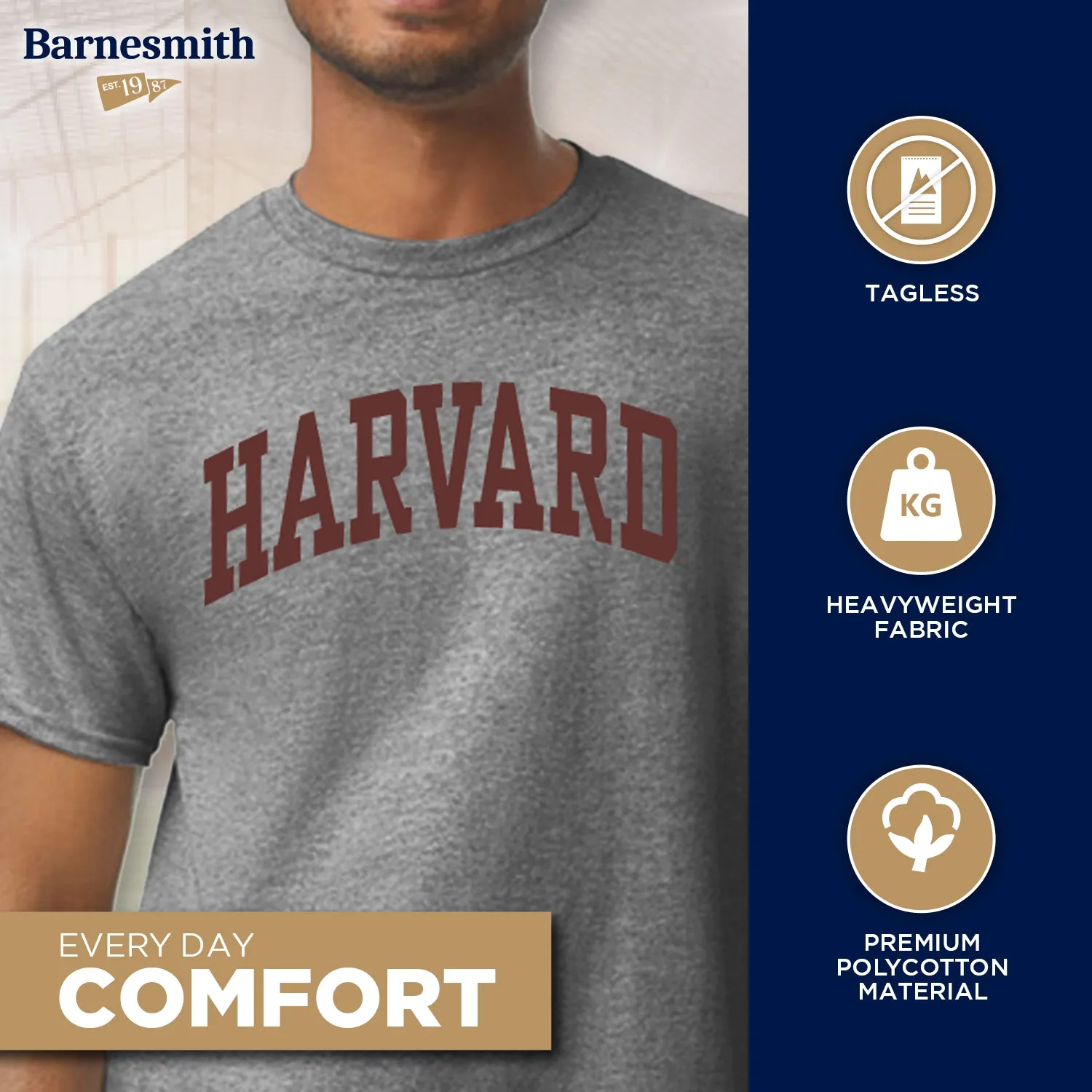 Harvard Classic T-Shirt (Charcoal Grey) sold by Barnesmith product image thumbnail 3
