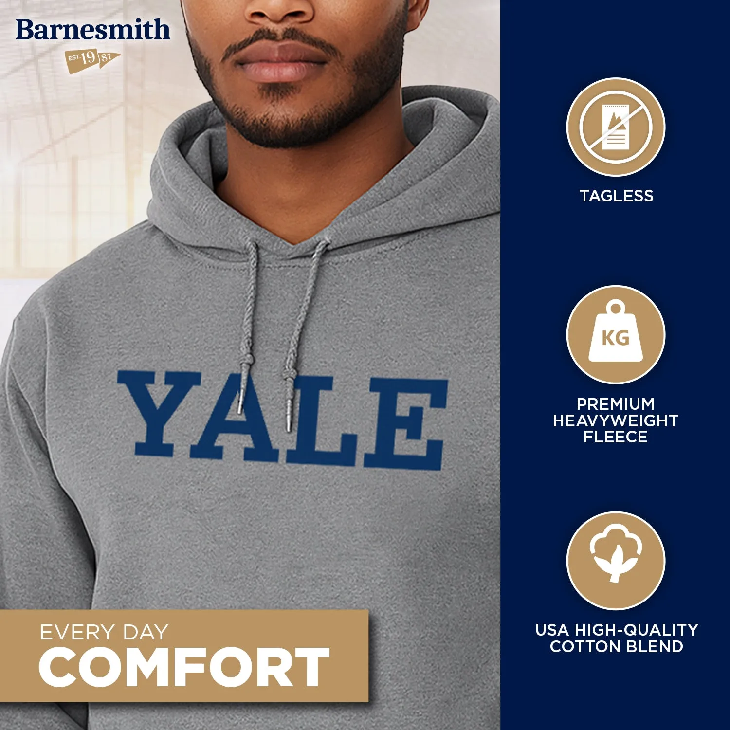 Yale Essential Hooded Sweatshirt (Heather Grey) sold by Barnesmith product image thumbnail 3