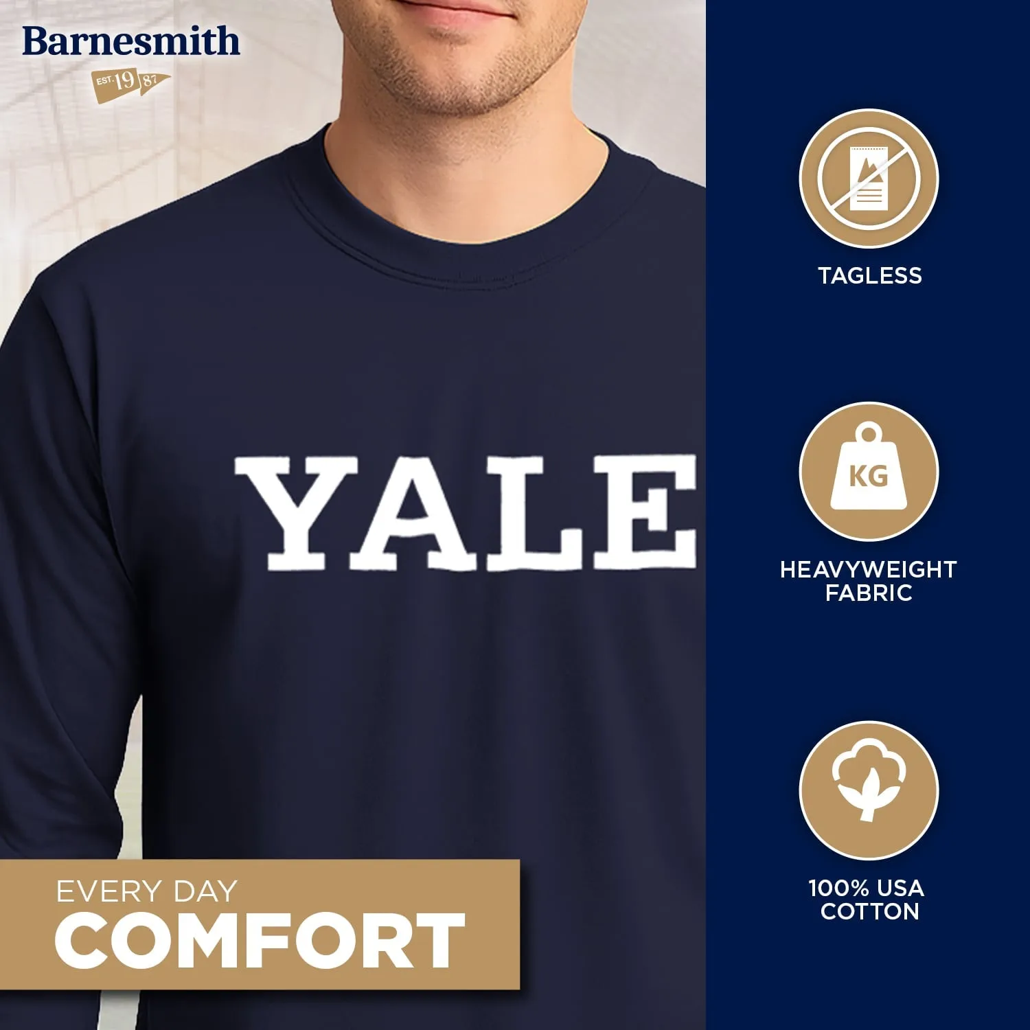 Yale Classic L/S T-Shirt (Navy) sold by Barnesmith product image thumbnail 3