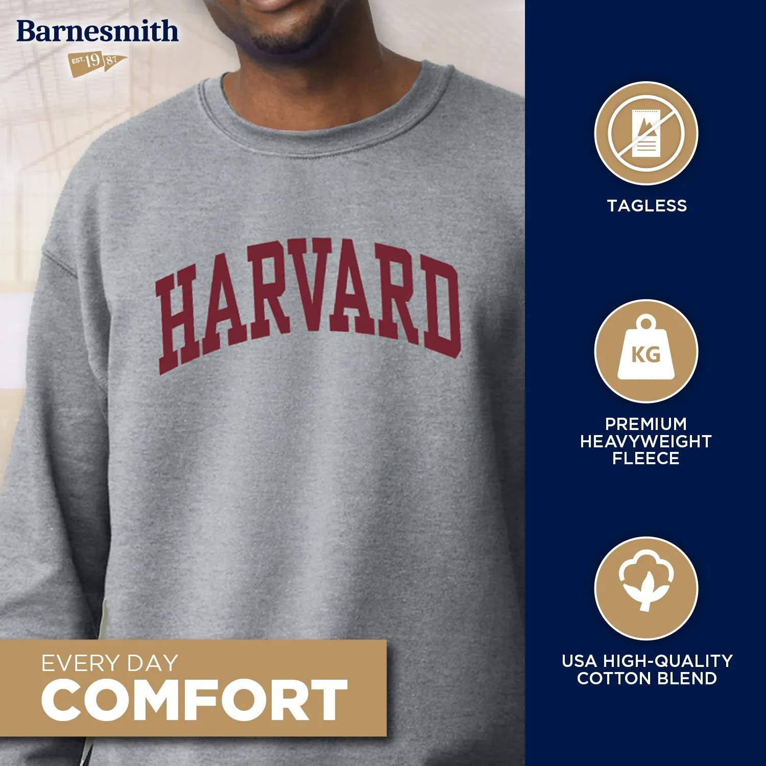 Harvard University Essential Crewneck Sweatshirt (Heather Grey) sold by Barnesmith product image thumbnail 3