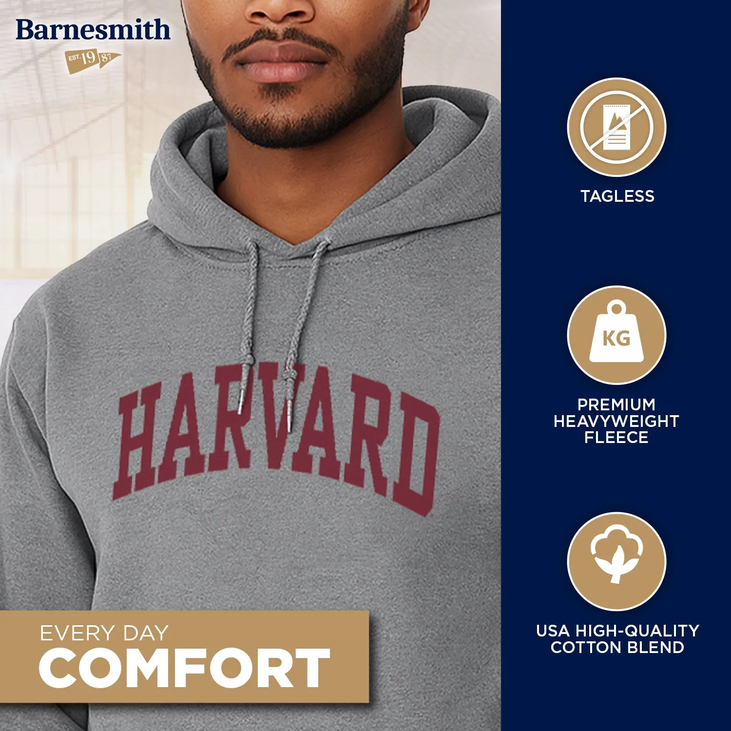 Harvard University Essential Hooded Sweatshirt (Heather Grey) sold by Barnesmith product image thumbnail 3