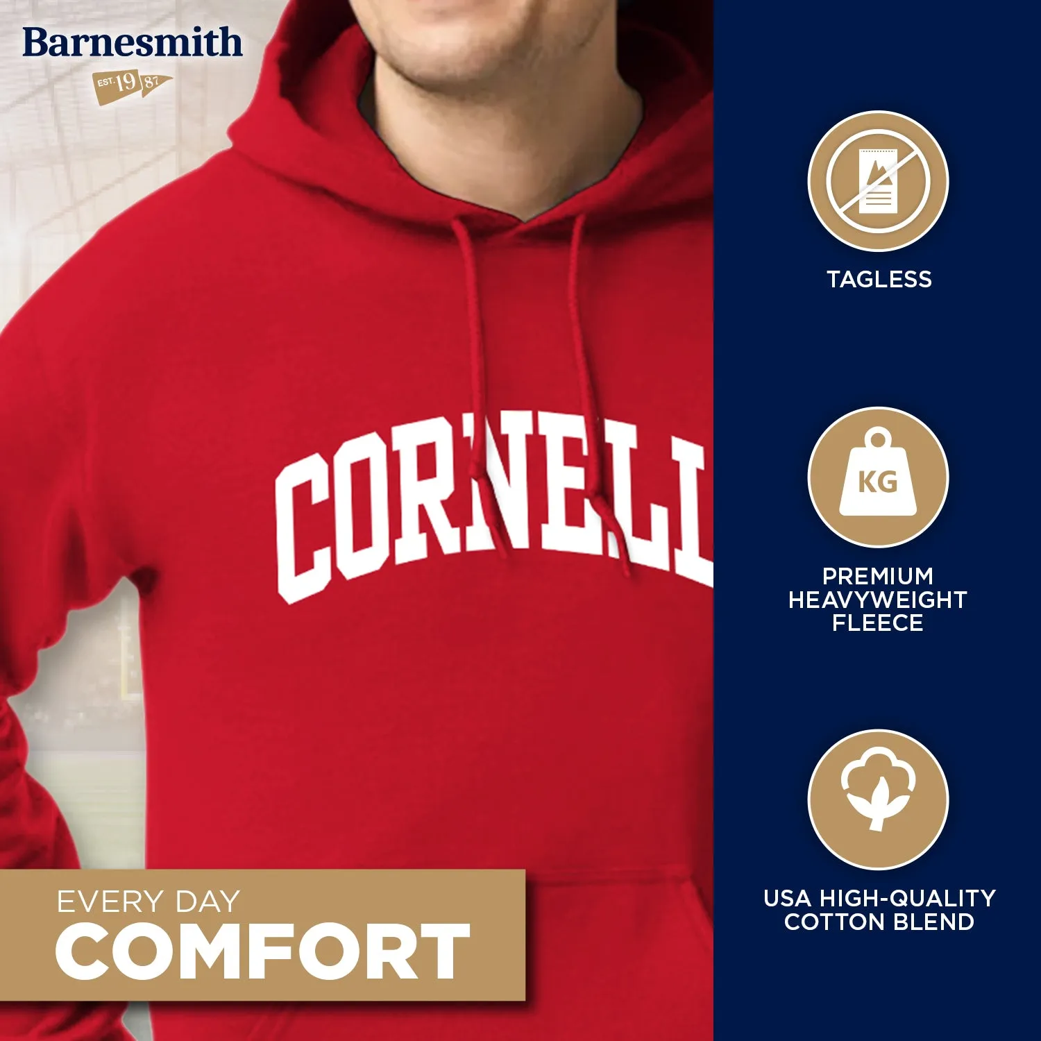Cornell Essential Hooded Sweatshirt (Red) sold by Barnesmith product image thumbnail 3