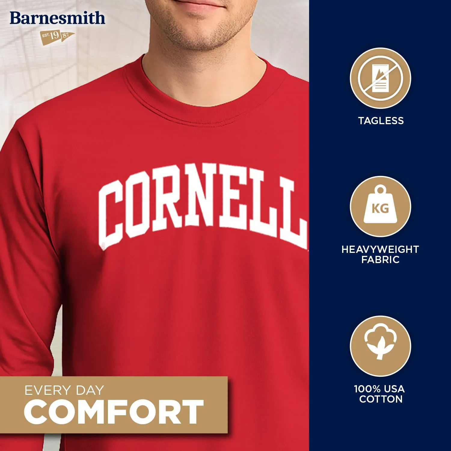 Cornell Classic L/S T-Shirt (Red) sold by Barnesmith product image thumbnail 3