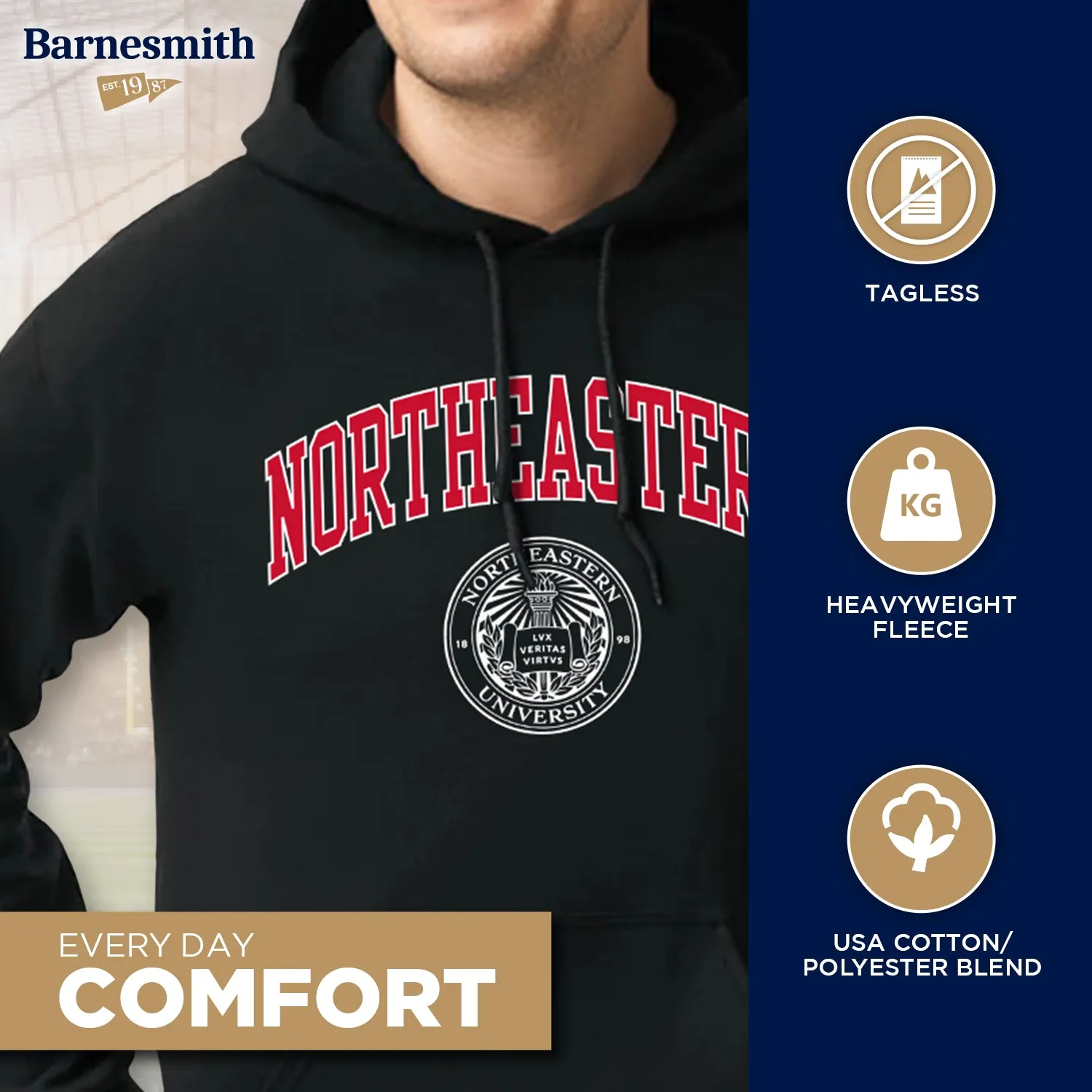 Northeastern University Heritage Hooded Sweatshirt (Black) sold by Barnesmith product image thumbnail 3