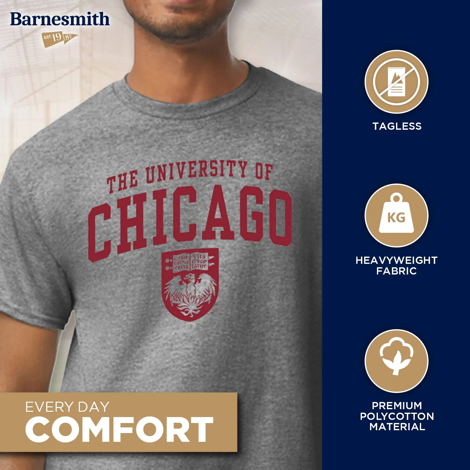 University of Chicago Heritage T-Shirt (Charcoal Grey) sold by Barnesmith product image thumbnail 3