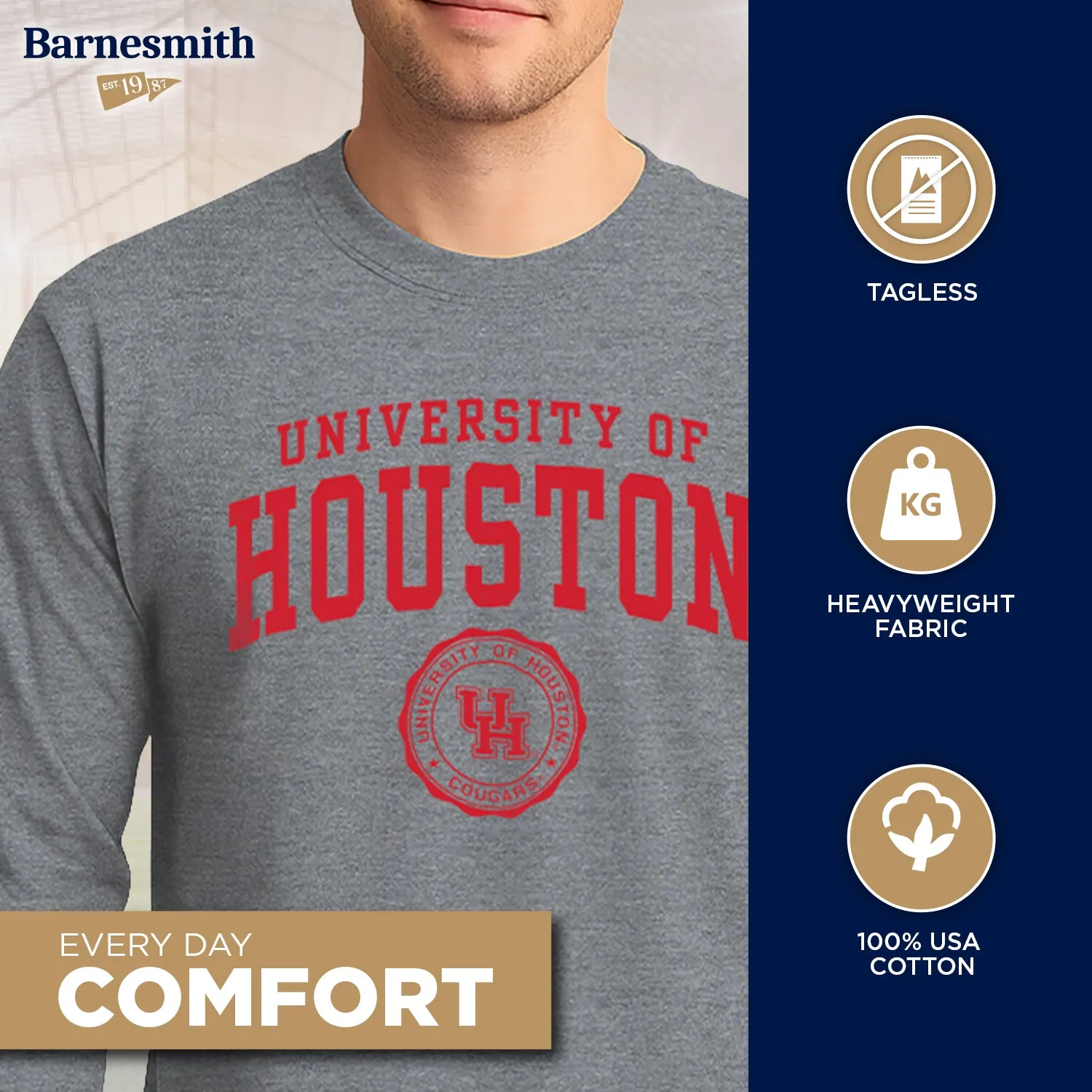 University of Houston Heritage Long Sleeve T-Shirt (Charcoal Grey) sold by Barnesmith product image thumbnail 3