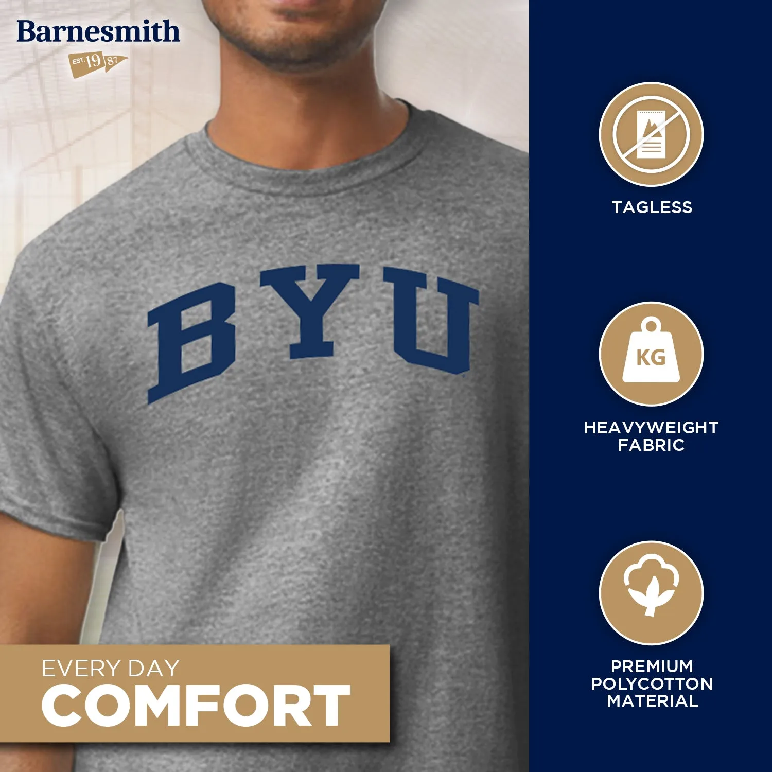 Brigham Young University Classic T-Shirt (Charcoal Grey) sold by Barnesmith product image thumbnail 3