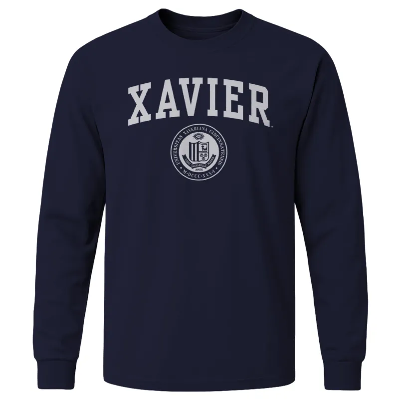 Xavier University Heritage Long Sleeve T-Shirt (Navy) sold by Barnesmith