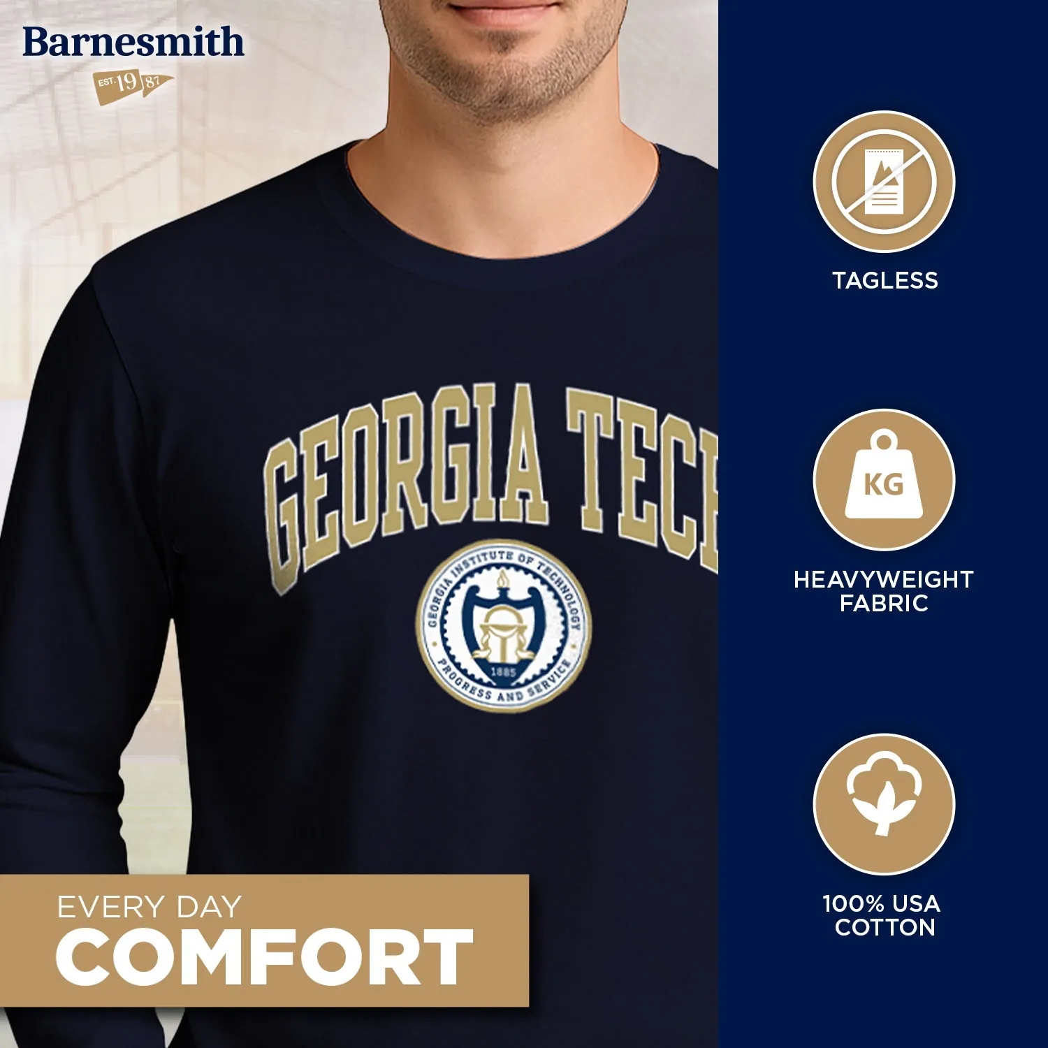 Georgia Institute of Technology Heritage Long Sleeve T-Shirt (Navy) sold by Barnesmith product image thumbnail 3