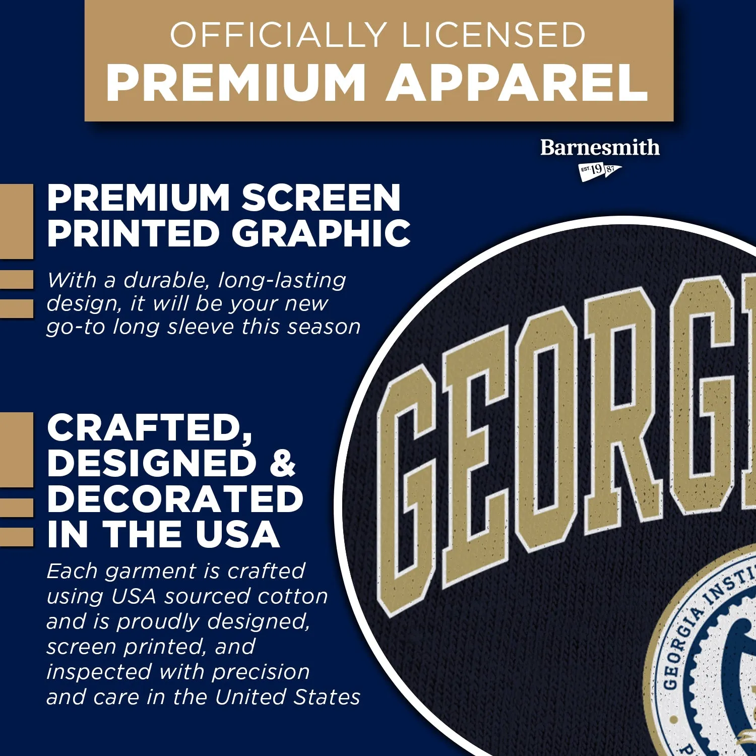 Georgia Institute of Technology Heritage Long Sleeve T-Shirt (Navy) sold by Barnesmith product image thumbnail 4