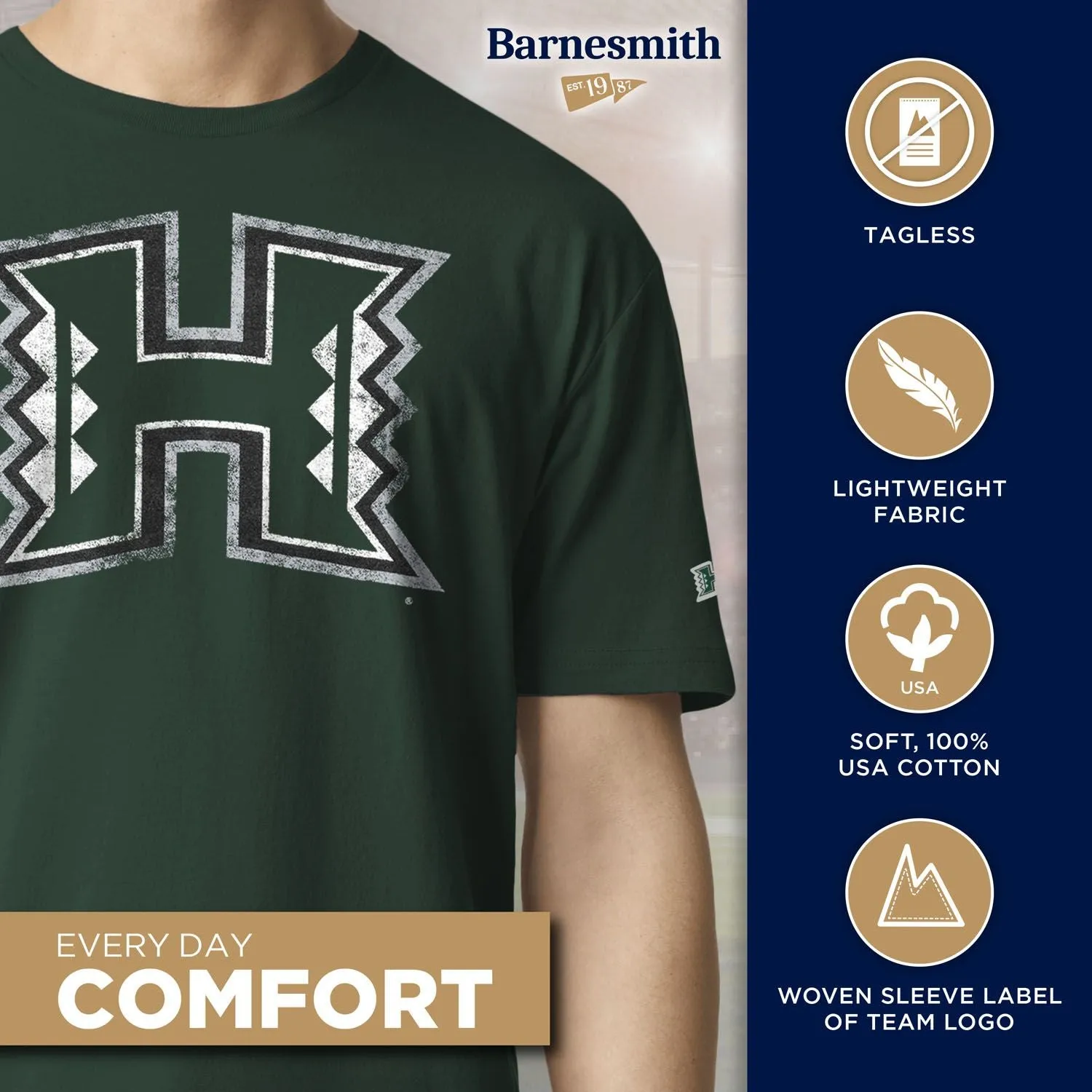 University of Hawaii Short-Sleeve Laude T-Shirt (Hunter Green) sold by Barnesmith product image thumbnail 4