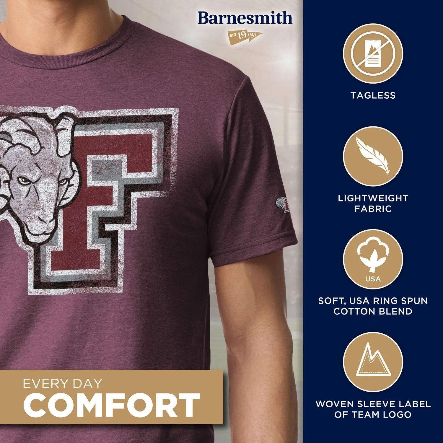 Fordham University Short-Sleeve Laude T-Shirt (Maroon) sold by Barnesmith product image thumbnail 4