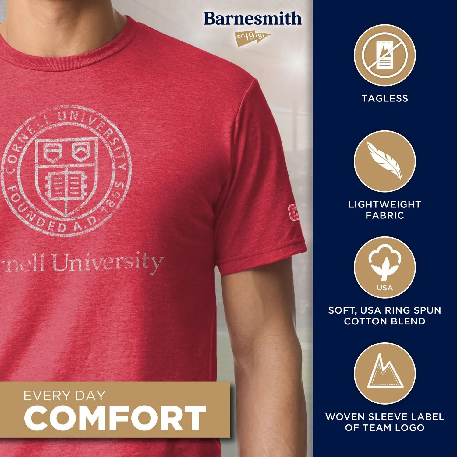 Cornell University Short-Sleeve Laude T-Shirt (Red) sold by Barnesmith product image thumbnail 4