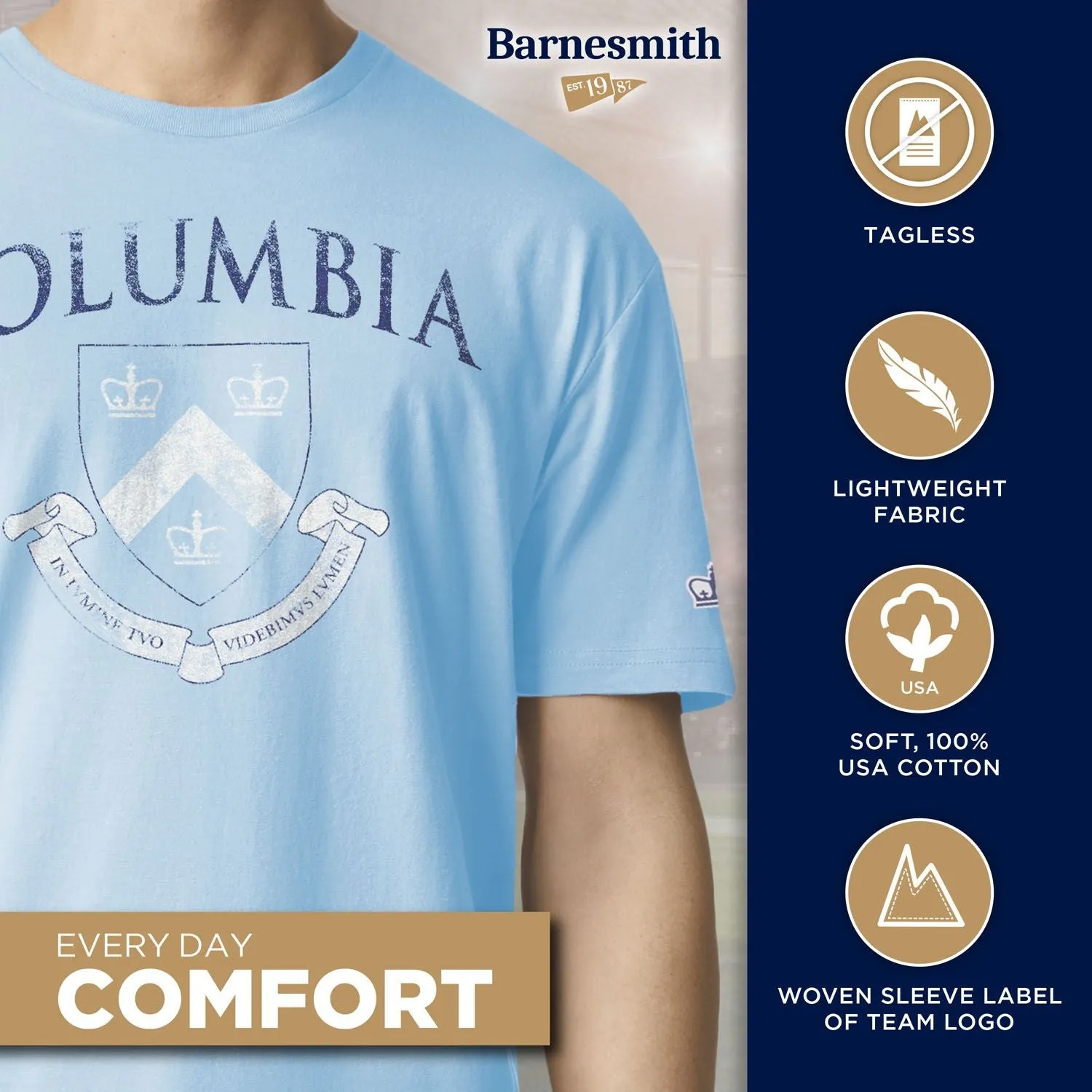 Columbia University Short-Sleeve Laude T-Shirt (Light Blue) sold by Barnesmith product image thumbnail 4