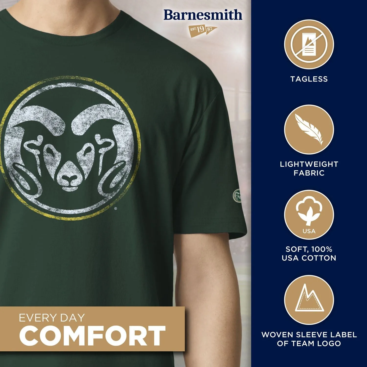 Colorado State University Short-Sleeve Laude T-Shirt (Hunter Green) sold by Barnesmith product image thumbnail 4