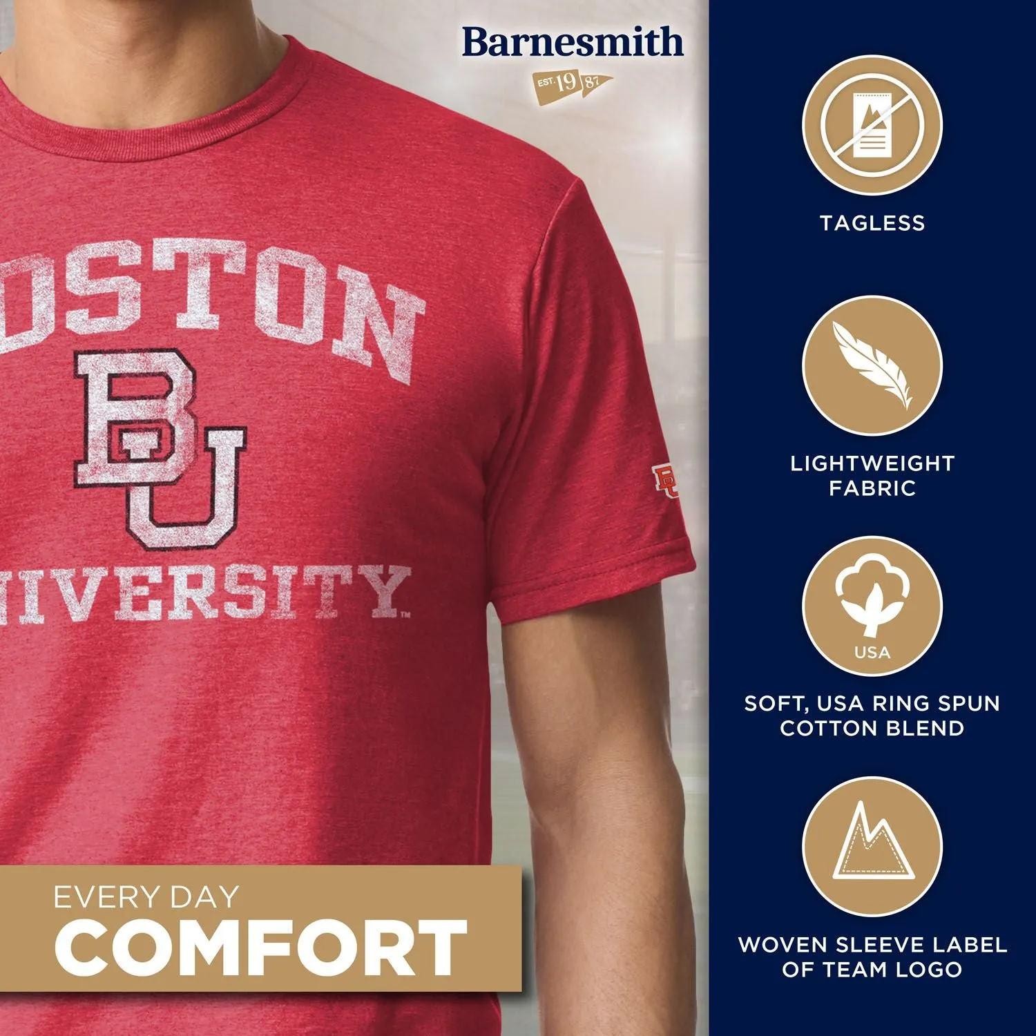 Boston University Short-Sleeve Laude T-Shirt (Red) sold by Barnesmith product image thumbnail 4