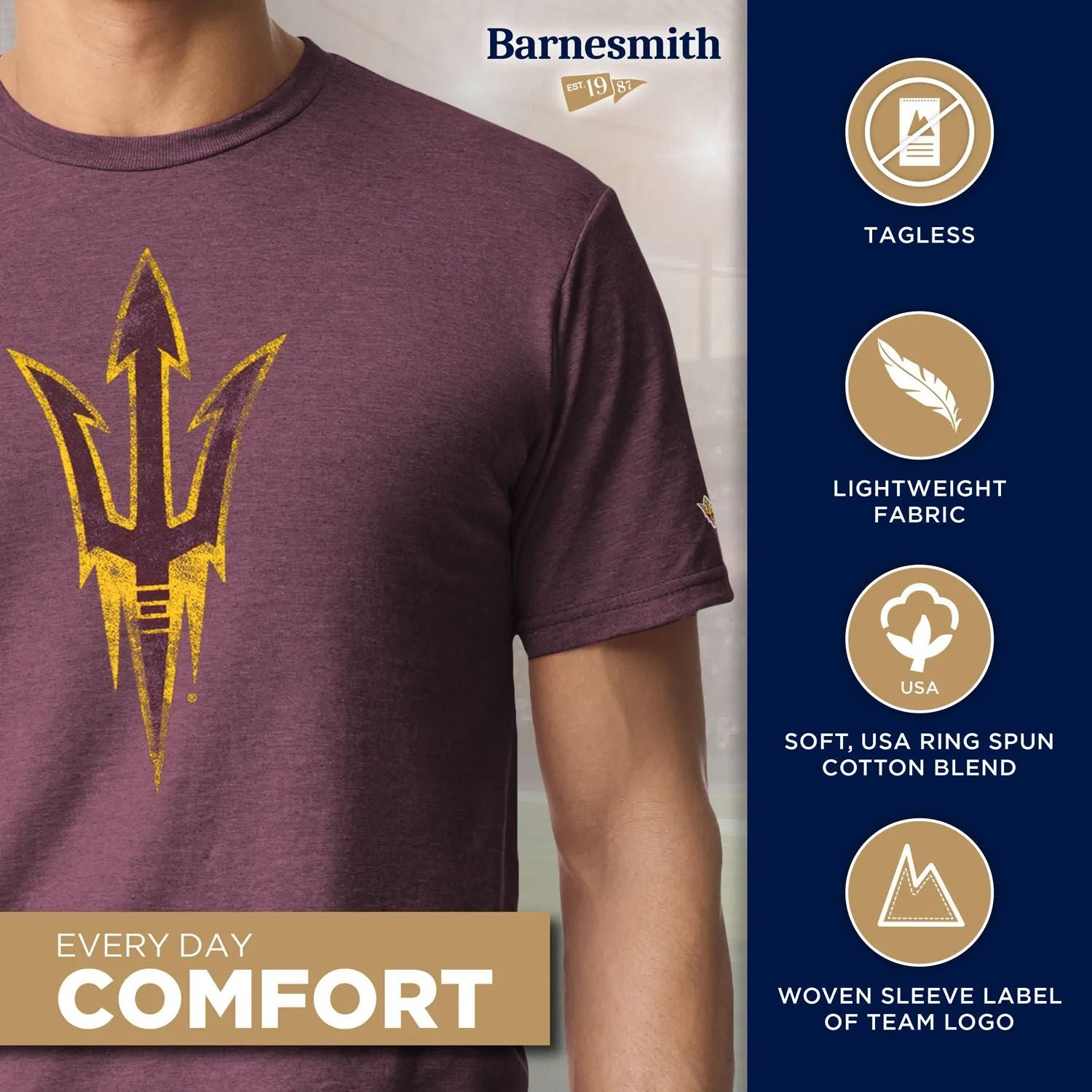 Arizona State University Short-Sleeve Laude T-Shirt (Maroon) sold by Barnesmith product image thumbnail 4