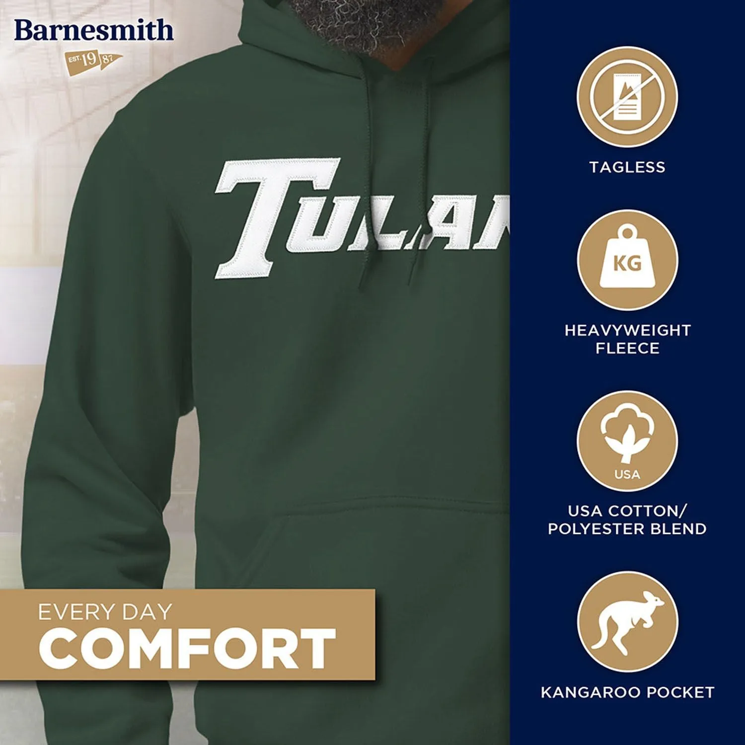 Tulane University Veritas Hooded Sweatshirt (Hunter Green) sold by Barnesmith product image thumbnail 3