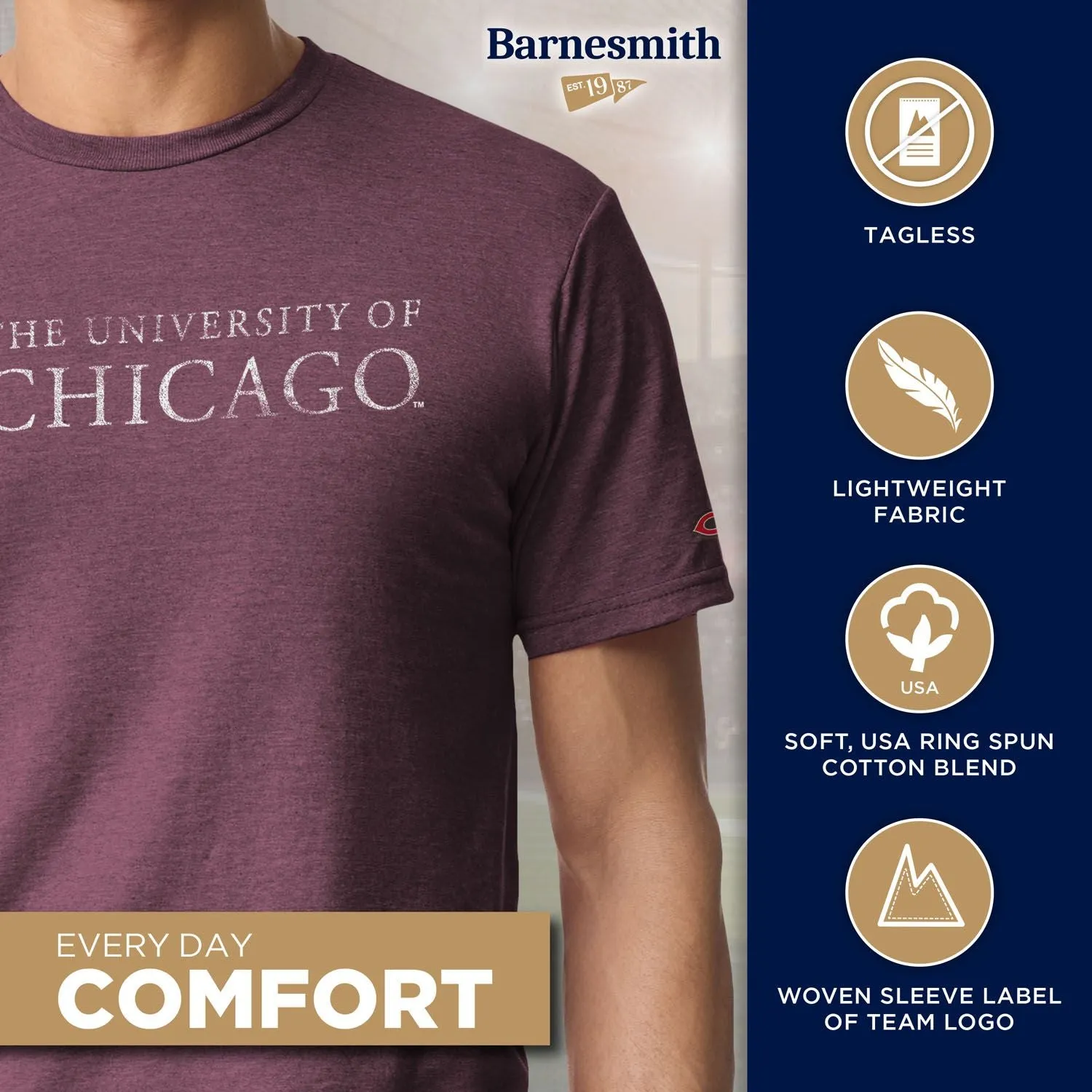 University of Chicago Short-Sleeve Laude T-Shirt (Maroon) sold by Barnesmith product image thumbnail 4