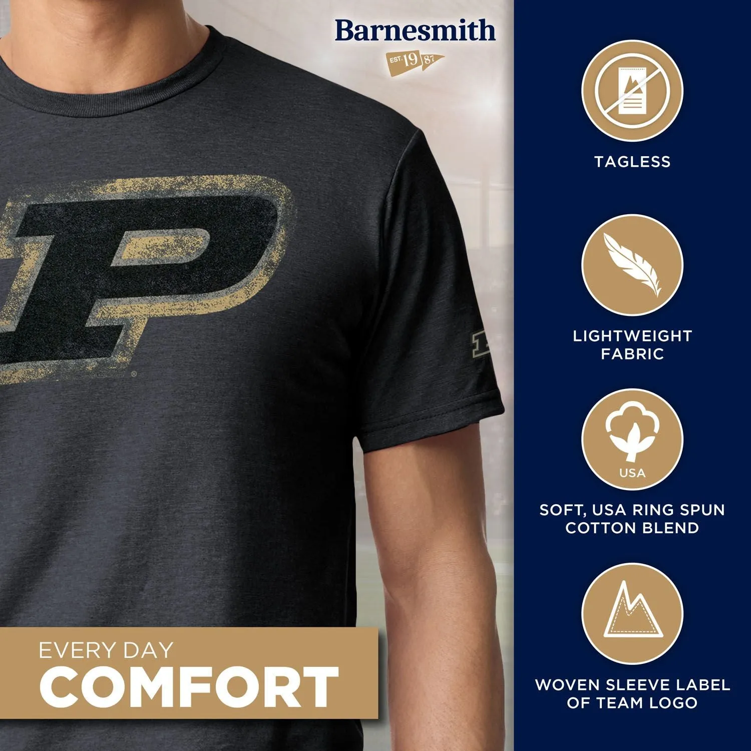Purdue University Short-Sleeve Laude T-Shirt (Dark Grey) sold by Barnesmith product image thumbnail 4