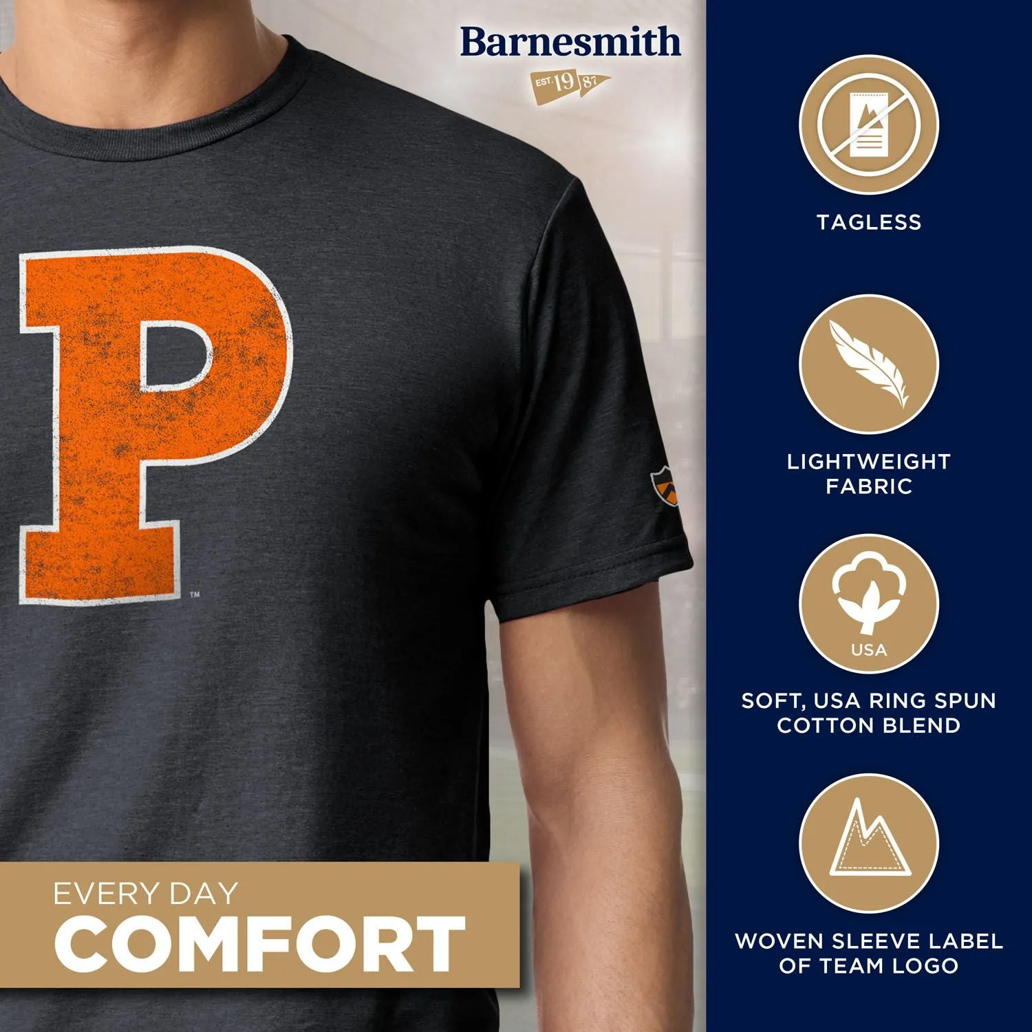 Princeton University Short-Sleeve Laude T-Shirt (Dark Grey) sold by Barnesmith product image thumbnail 4