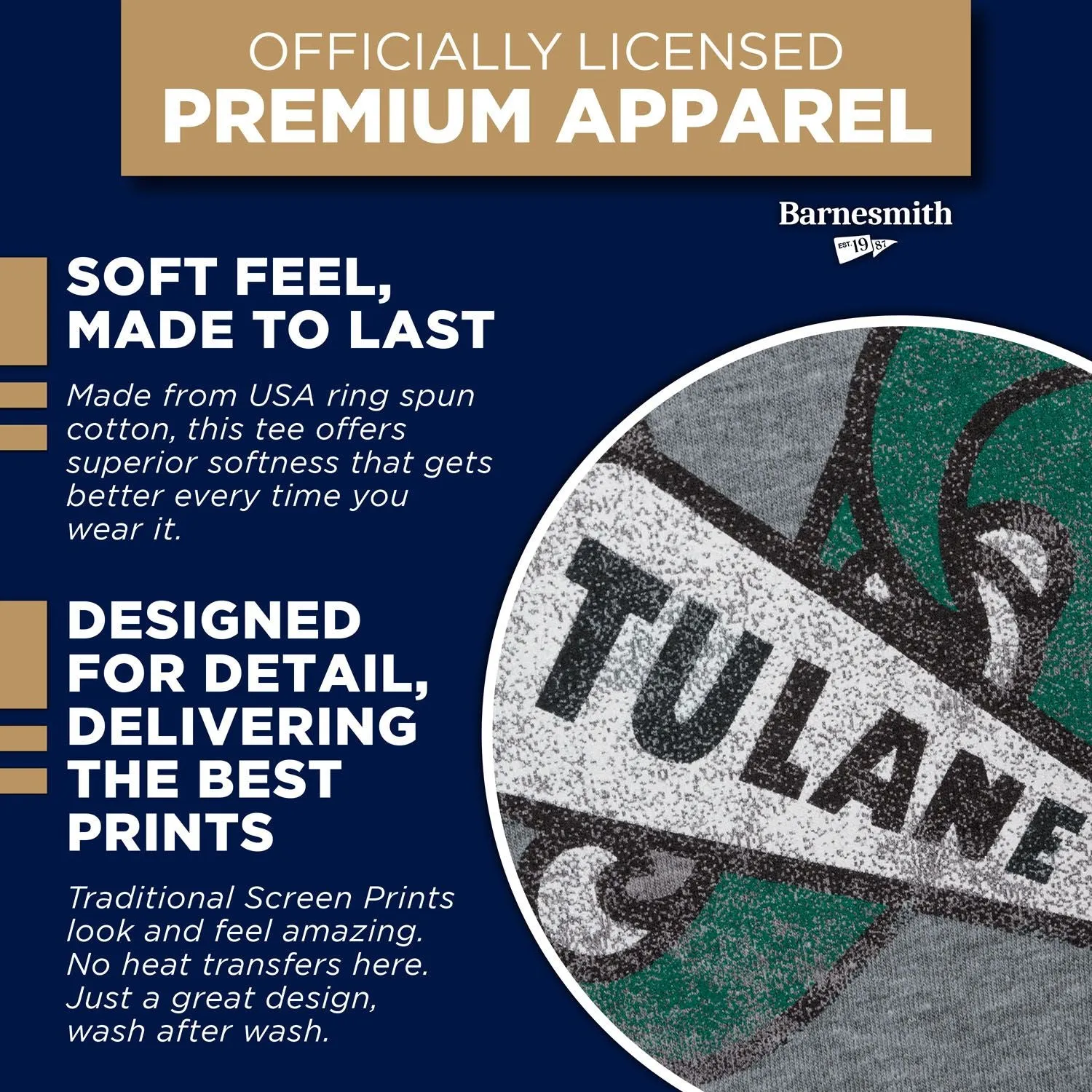 Tulane University Short-Sleeve Laude T-Shirt (Graphite) sold by Barnesmith product image thumbnail 5