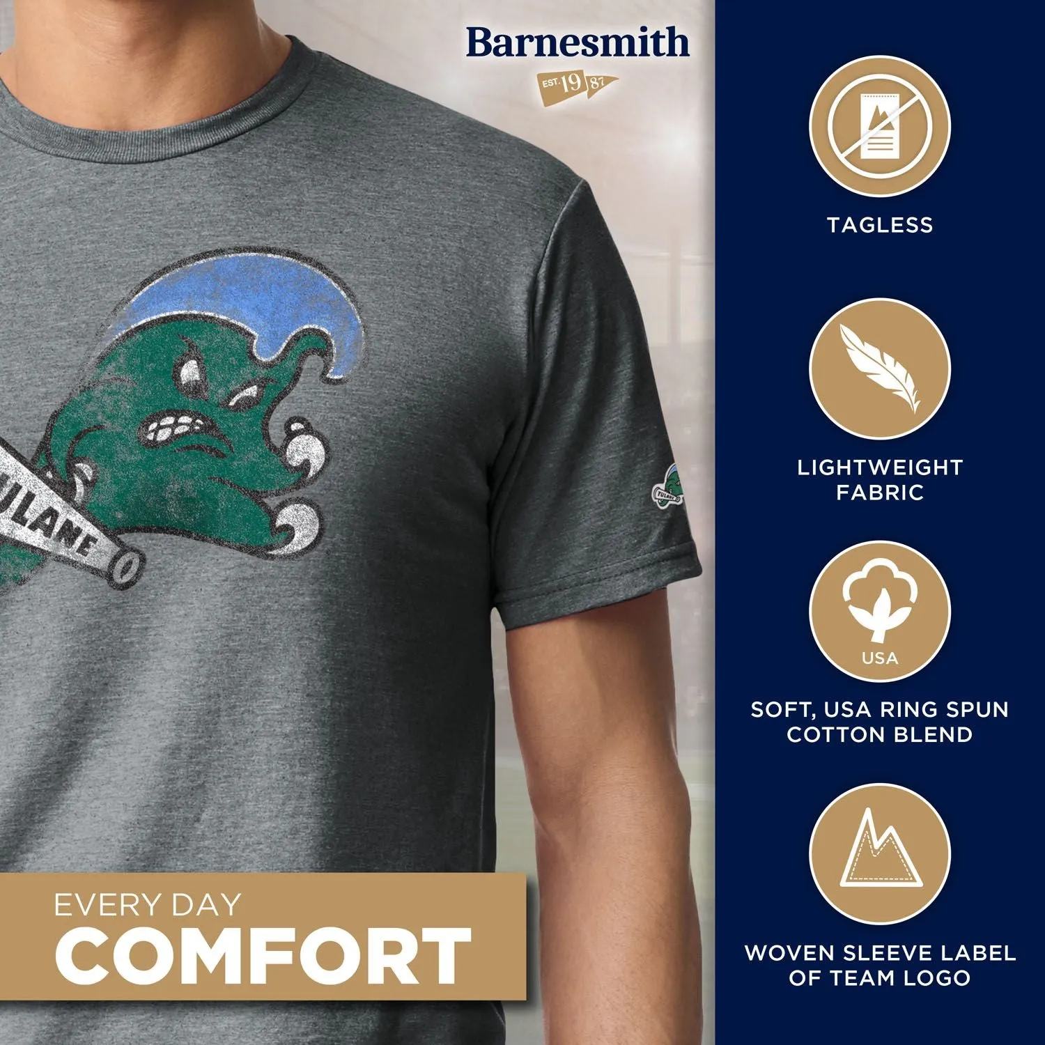Tulane University Short-Sleeve Laude T-Shirt (Graphite) sold by Barnesmith product image thumbnail 4