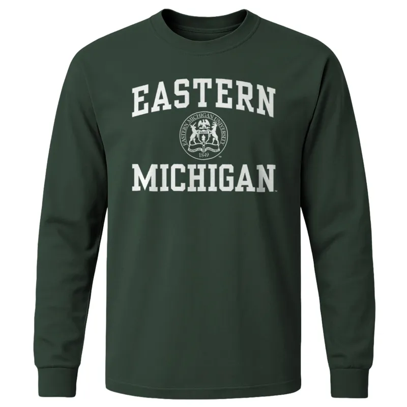 Eastern Michigan University Heritage Long Sleeve T-Shirt (Hunter Green) made by Barnesmith