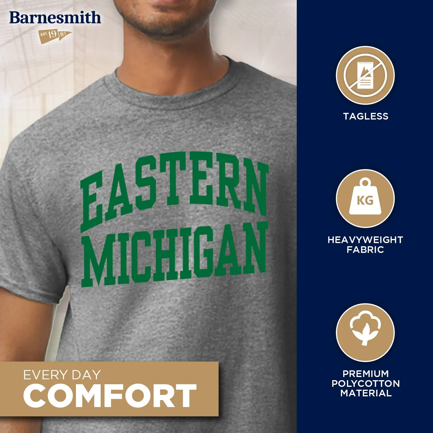 Eastern Michigan University Classic T-Shirt (Charcoal Grey) sold by Barnesmith product image thumbnail 3