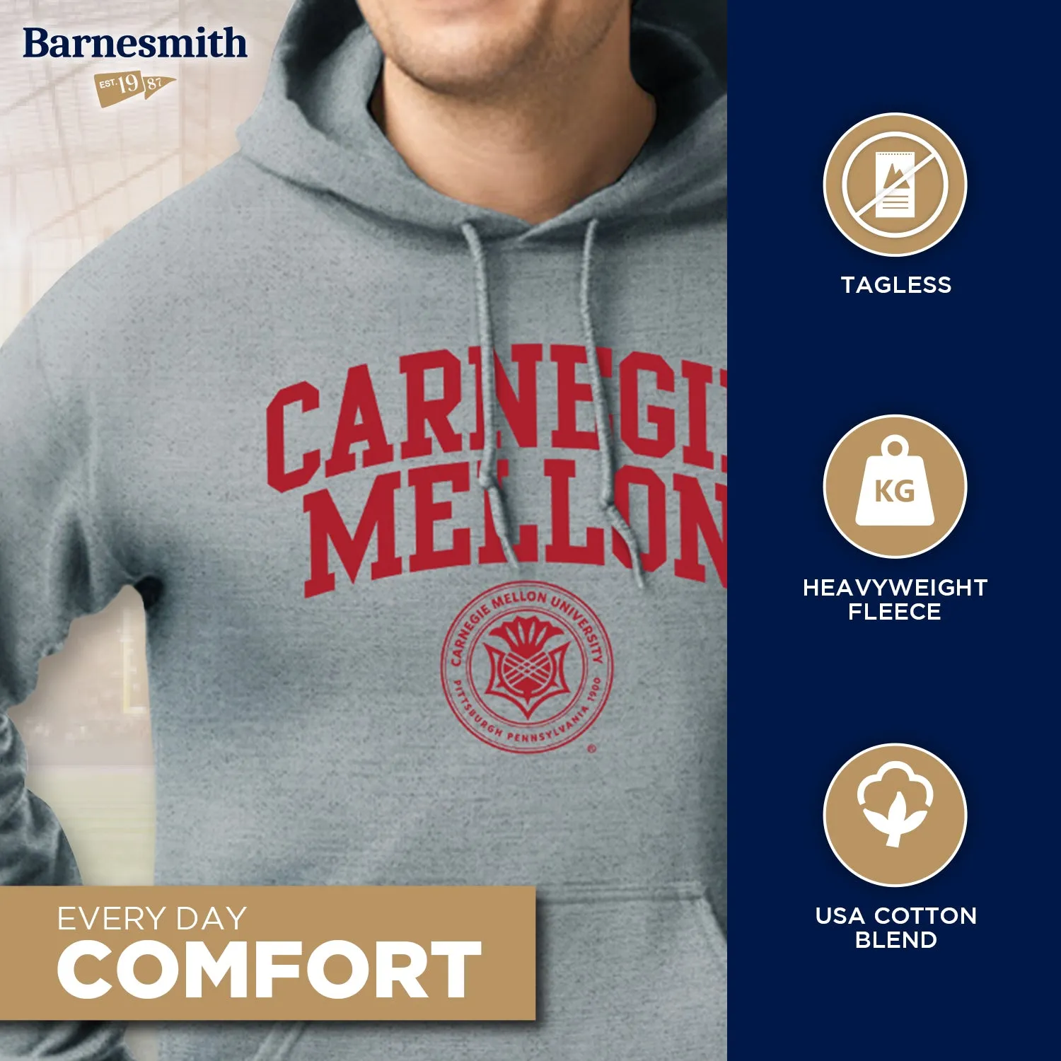 Carnegie Mellon University Heritage Hooded Sweatshirt (Charcoal Grey) sold by Barnesmith product image thumbnail 3