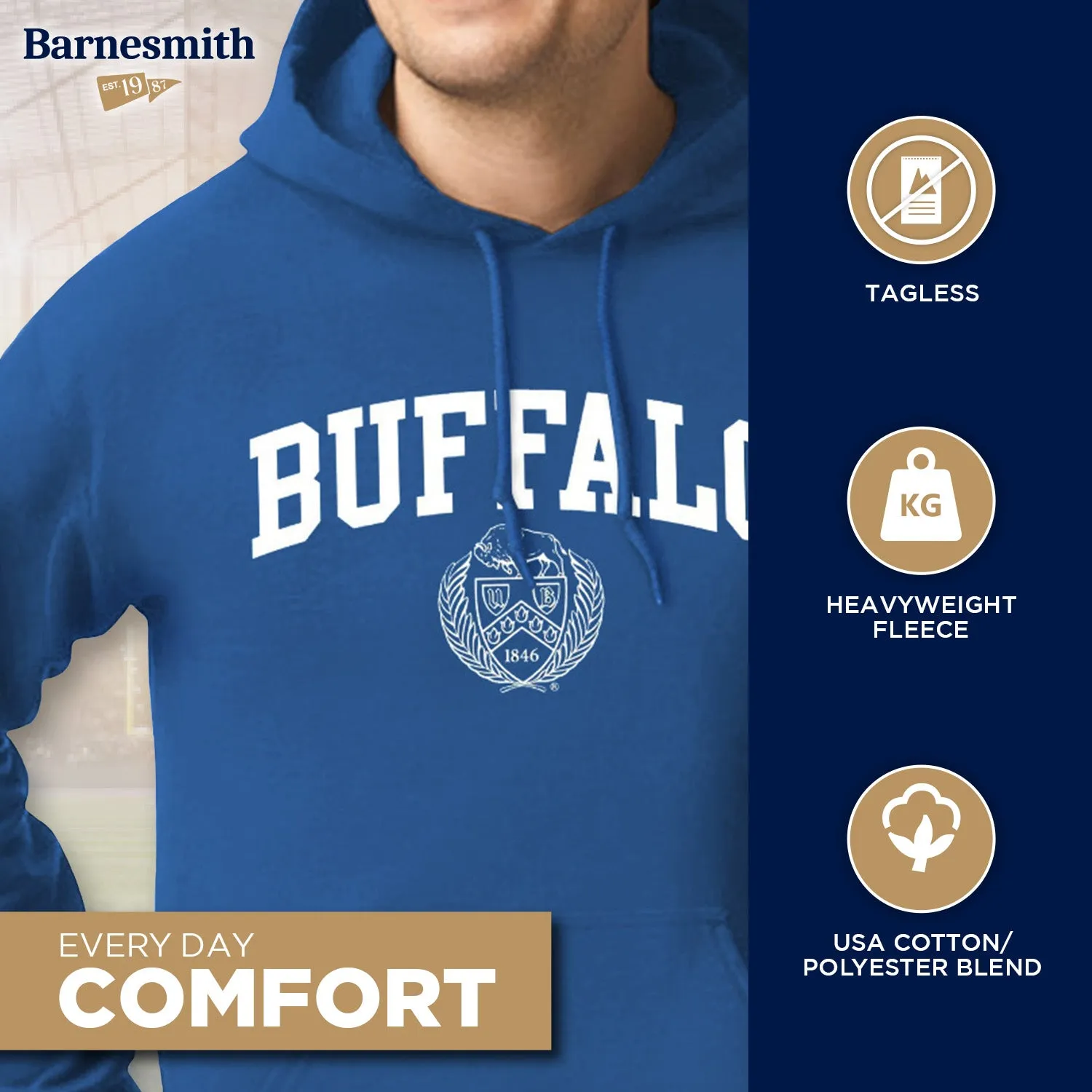 University at Buffalo Heritage Hooded Sweatshirt (Royal Blue) sold by Barnesmith product image thumbnail 3