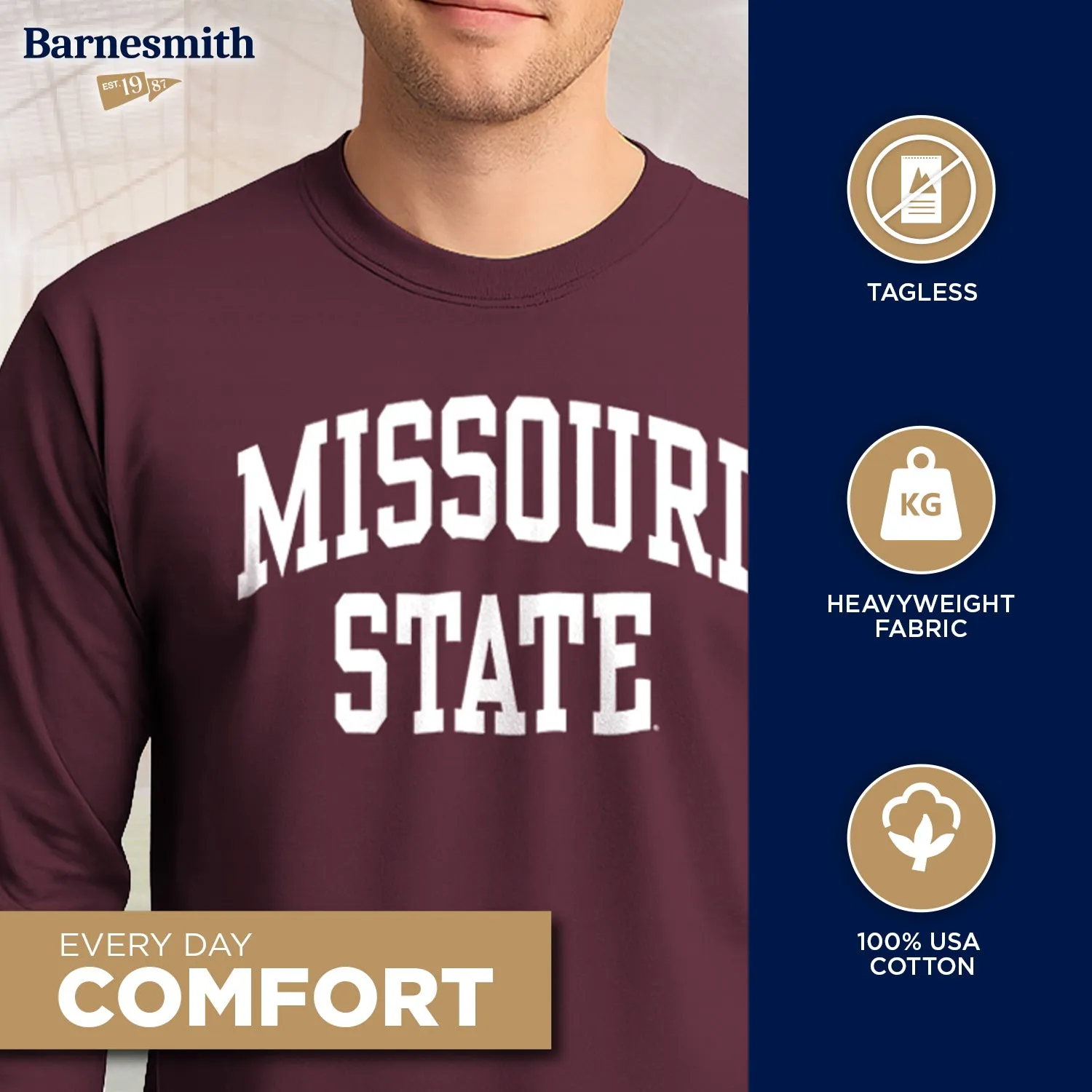 Missouri State University Classic Long Sleeve T-Shirt (Maroon) sold by Barnesmith product image thumbnail 3