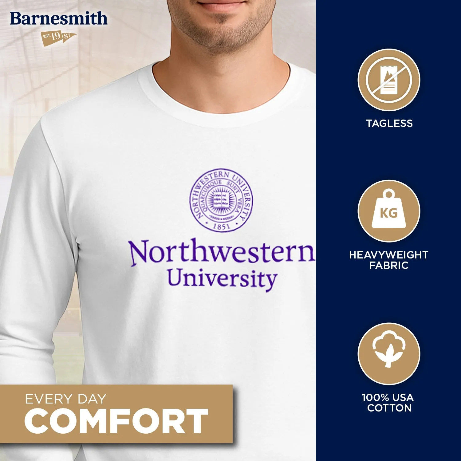 Northwestern University Heritage Long Sleeve T-Shirt (White) sold by Barnesmith product image thumbnail 3
