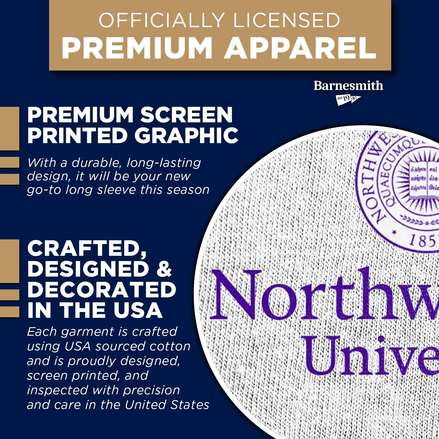 Northwestern University Heritage Long Sleeve T-Shirt (White) sold by Barnesmith product image thumbnail 4