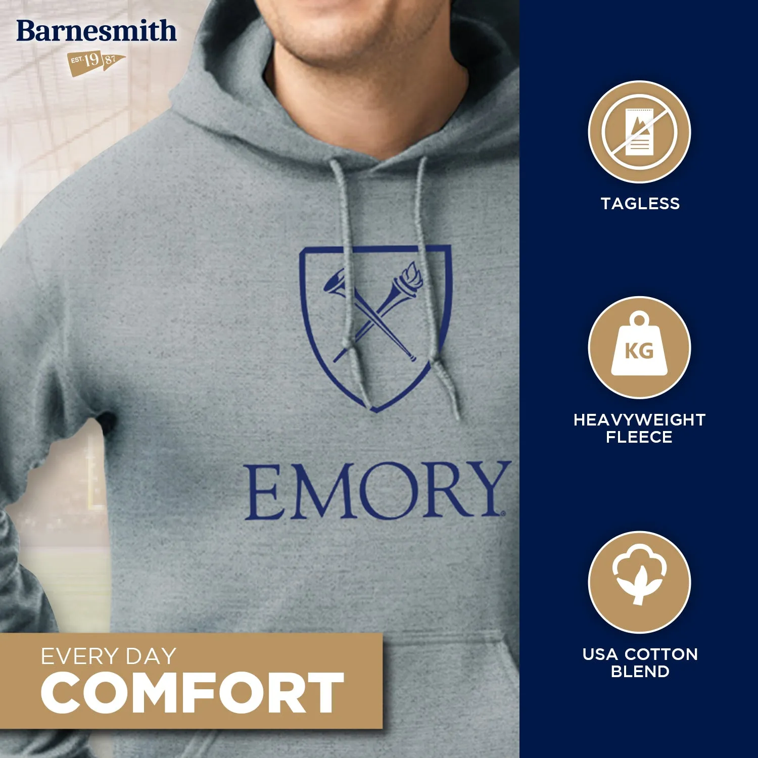 Emory University Heritage Hooded Sweatshirt (Charcoal Grey) sold by Barnesmith product image thumbnail 3