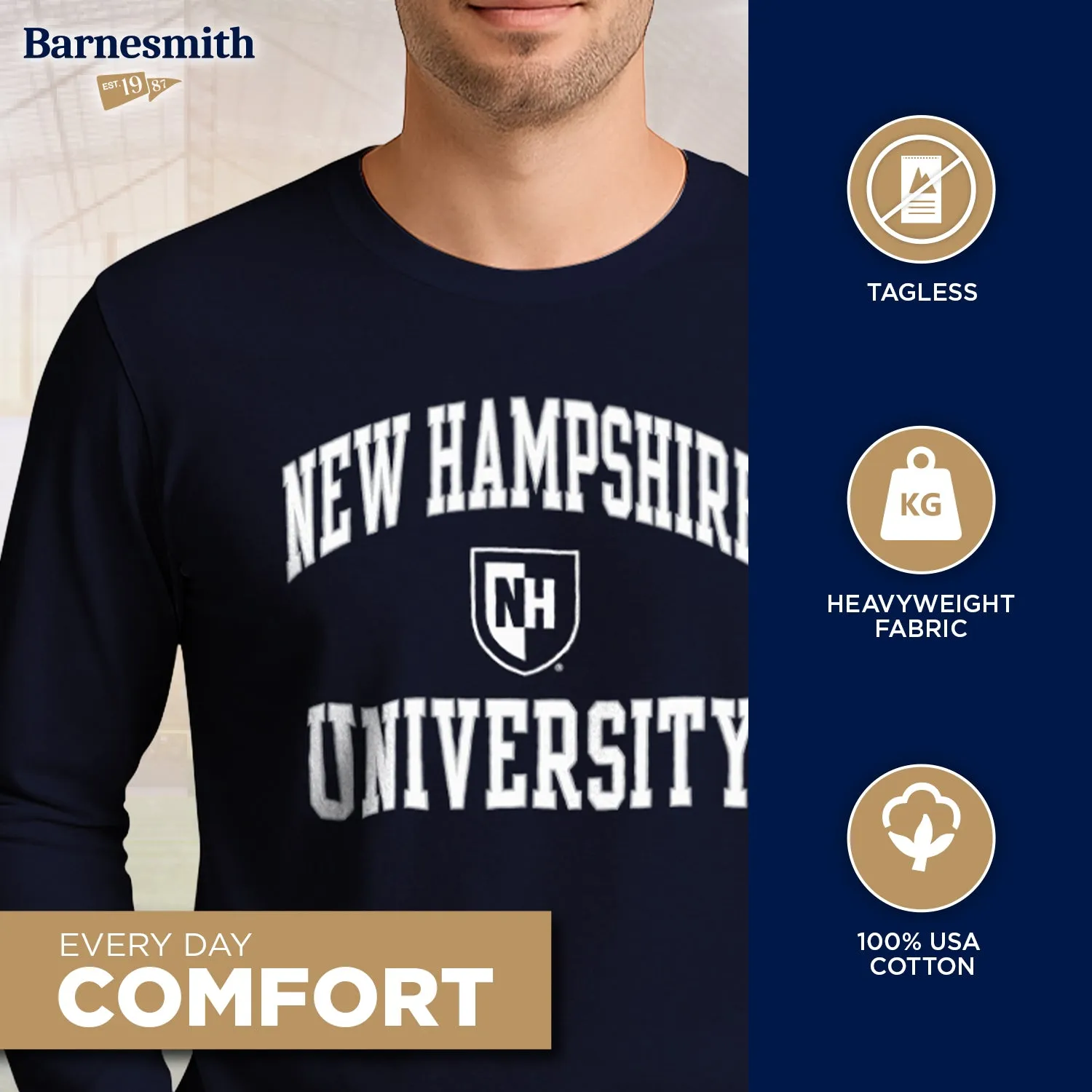 University of New Hampshire Heritage Long Sleeve T-Shirt (Navy) sold by Barnesmith product image thumbnail 3