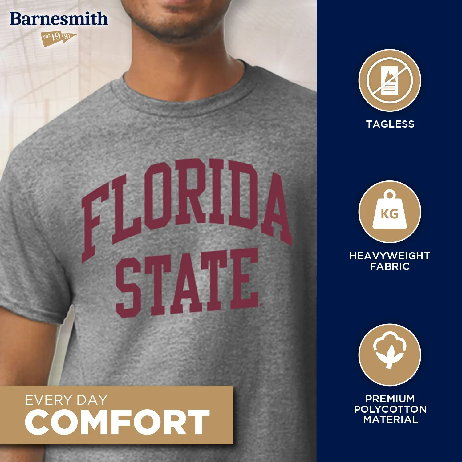 Florida State University Classic T-Shirt (Charcoal Grey) sold by Barnesmith product image thumbnail 3