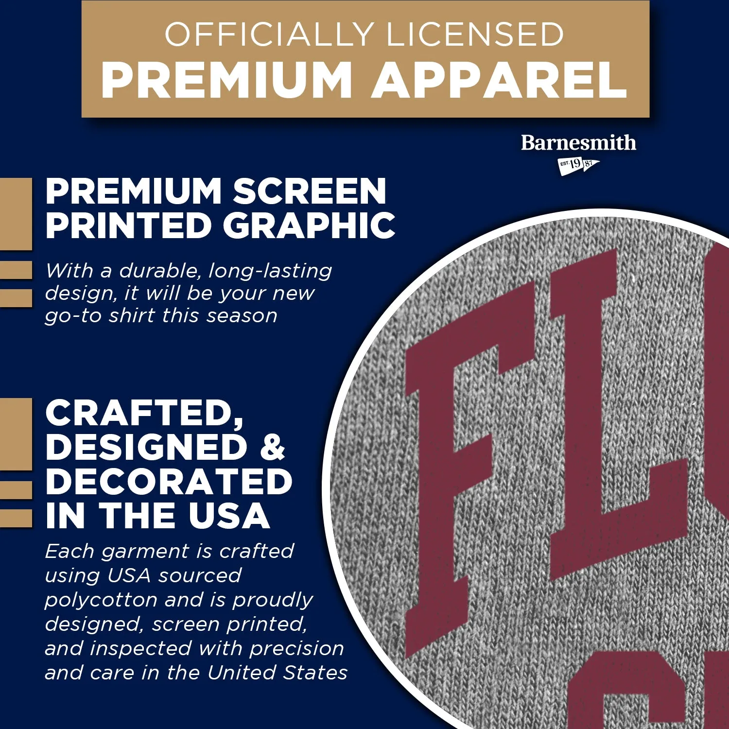 Florida State University Classic T-Shirt (Charcoal Grey) sold by Barnesmith product image thumbnail 4
