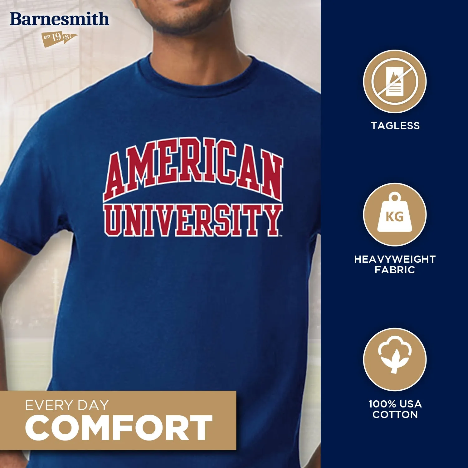 American University Classic T-Shirt (Navy) sold by Barnesmith product image thumbnail 3