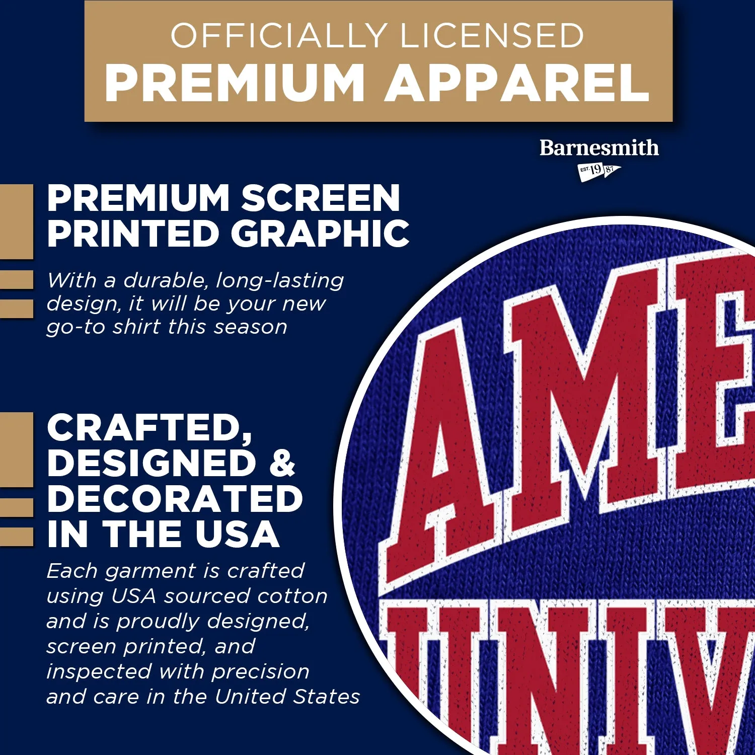 American University Classic T-Shirt (Navy) sold by Barnesmith product image thumbnail 4