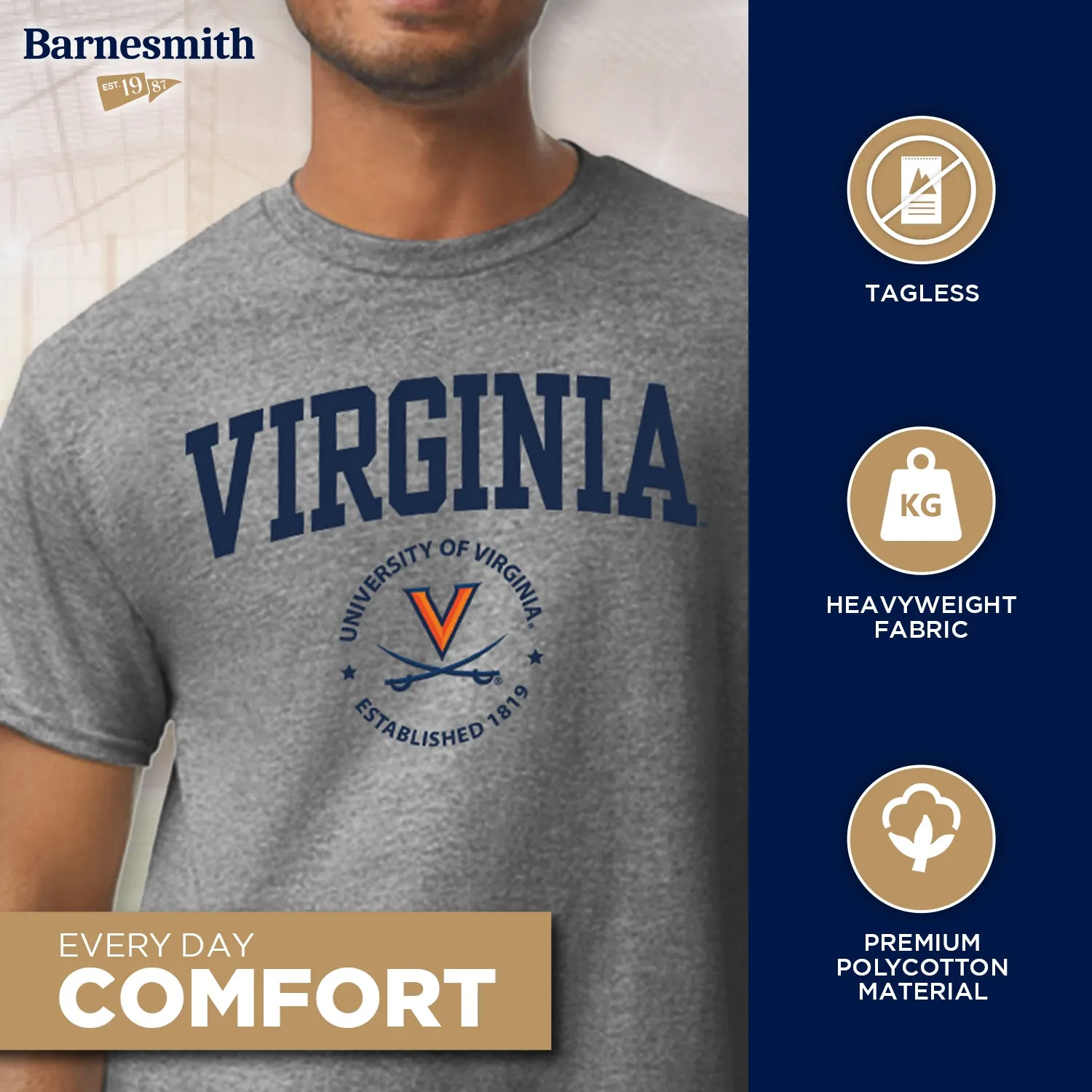 University of Virginia Heritage T-Shirt (Charcoal Grey) sold by Barnesmith product image thumbnail 3