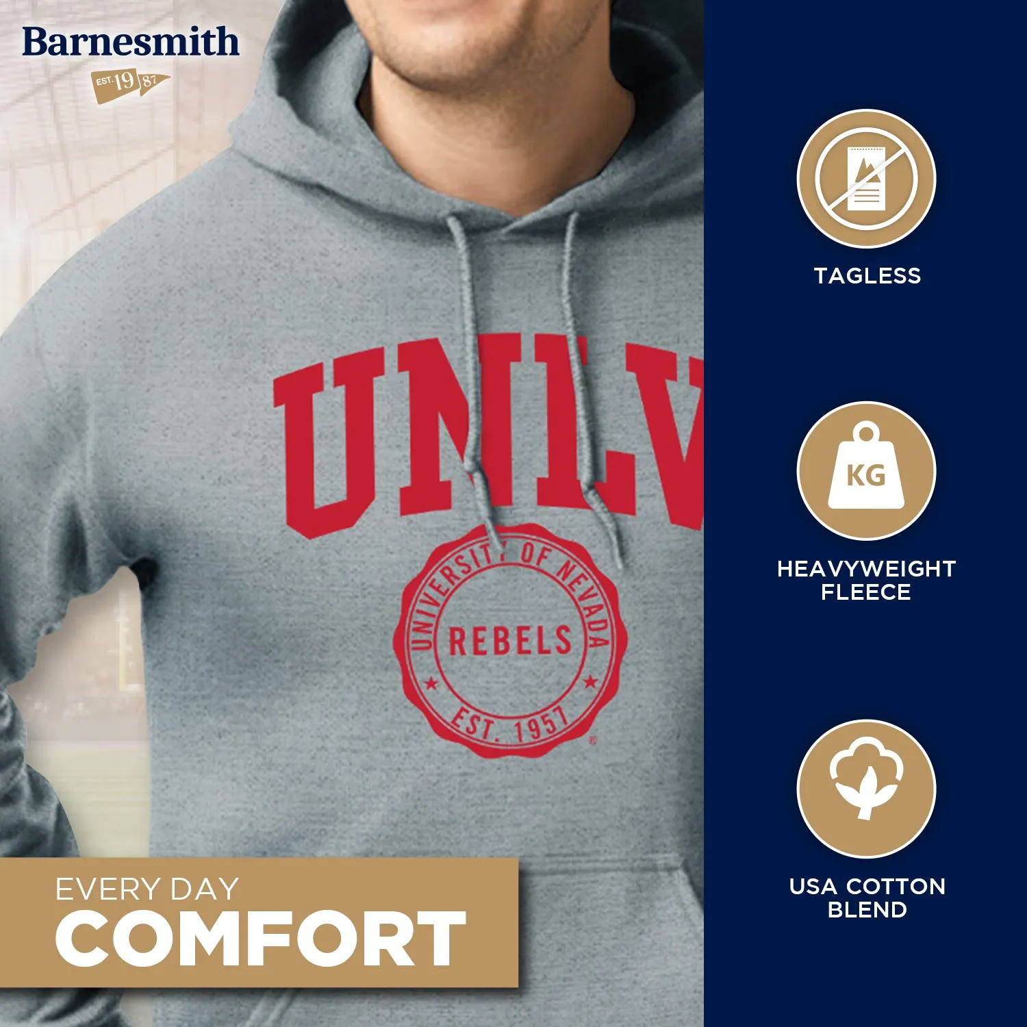 University of Nevada-Las Vegas Heritage Hooded Sweatshirt (Charcoal Grey) sold by Barnesmith product image thumbnail 3
